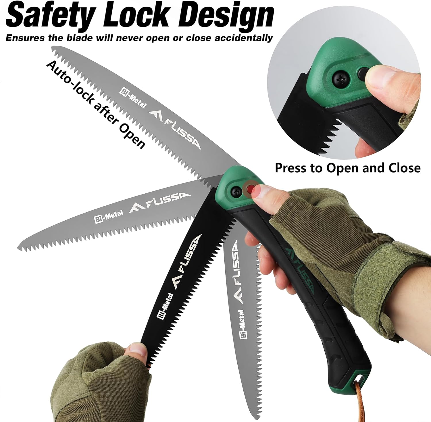 FLISSA Sierra de mano plegable y cuchillo de supervivencia, sierra plegable con hoja de sierra bimetálica y cuchillo de hoja fija con funda, sierra