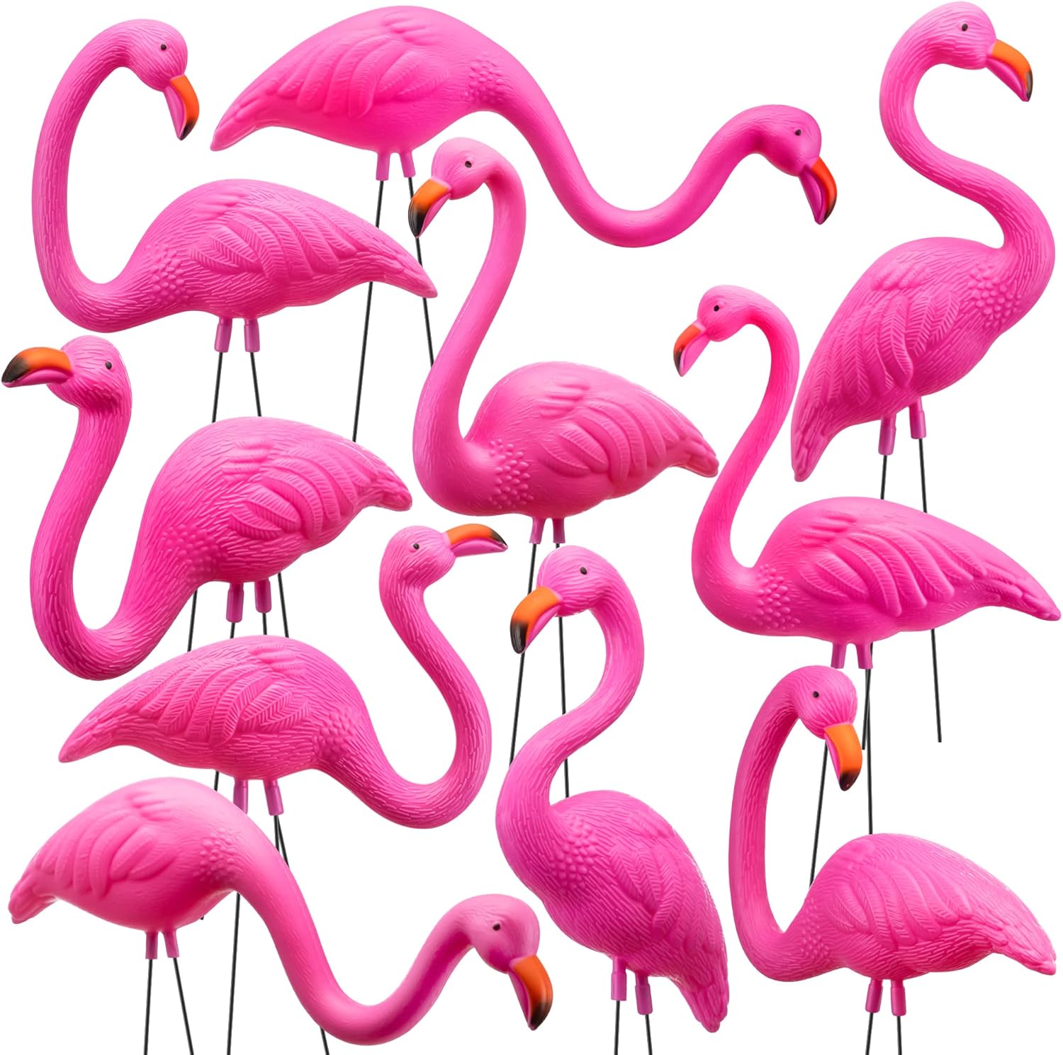 JOYIN Juego de 16 estacas de adorno de flamenco rosa para patio, estatua de flamenco de plástico para césped con patas de metal para aceras, jardín