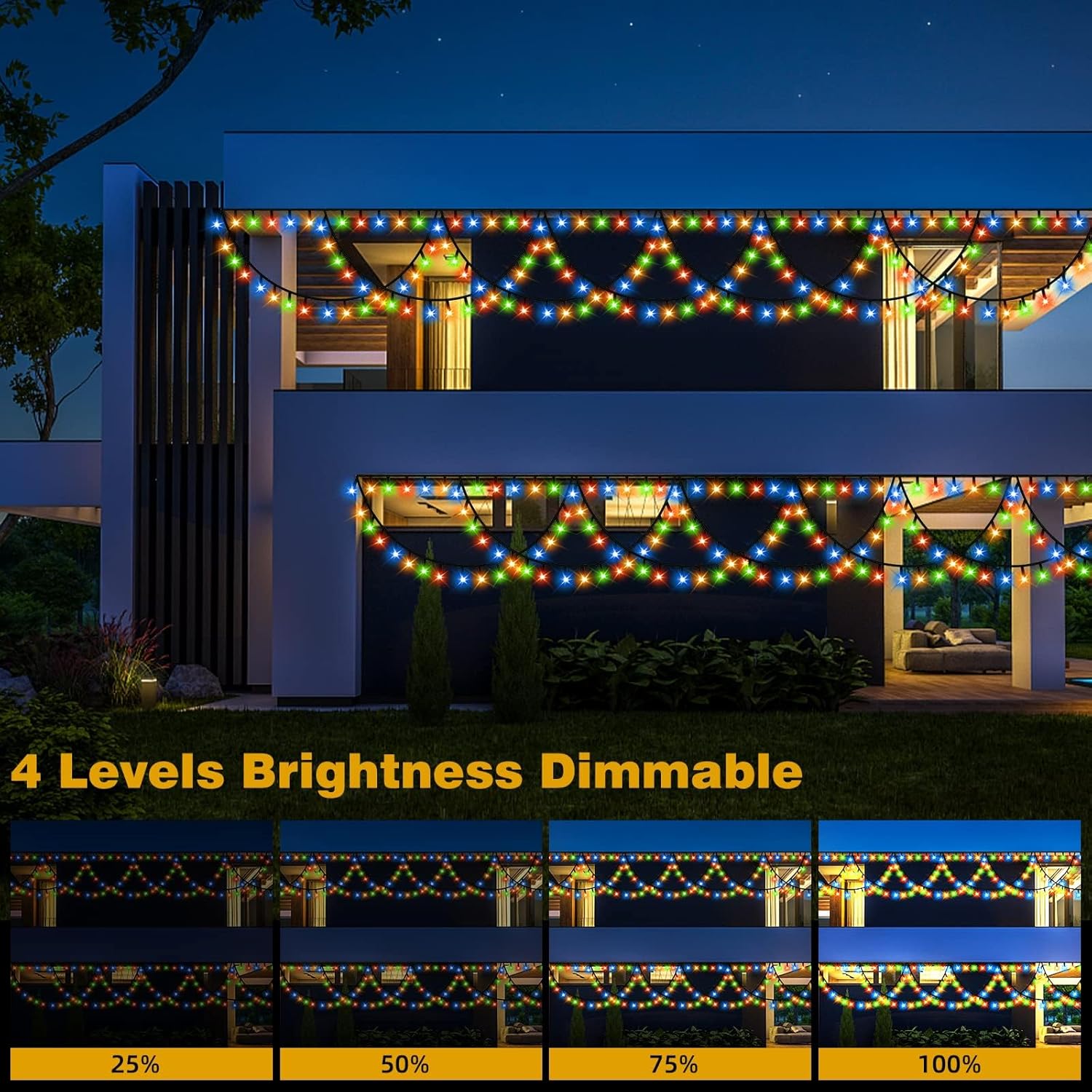 KAZOKU Luces de Navidad para interiores y exteriores, 40 pies, 380 LED, impermeables, 8 modos, extensibles, semicírculo, luces para Navidad, hogar,