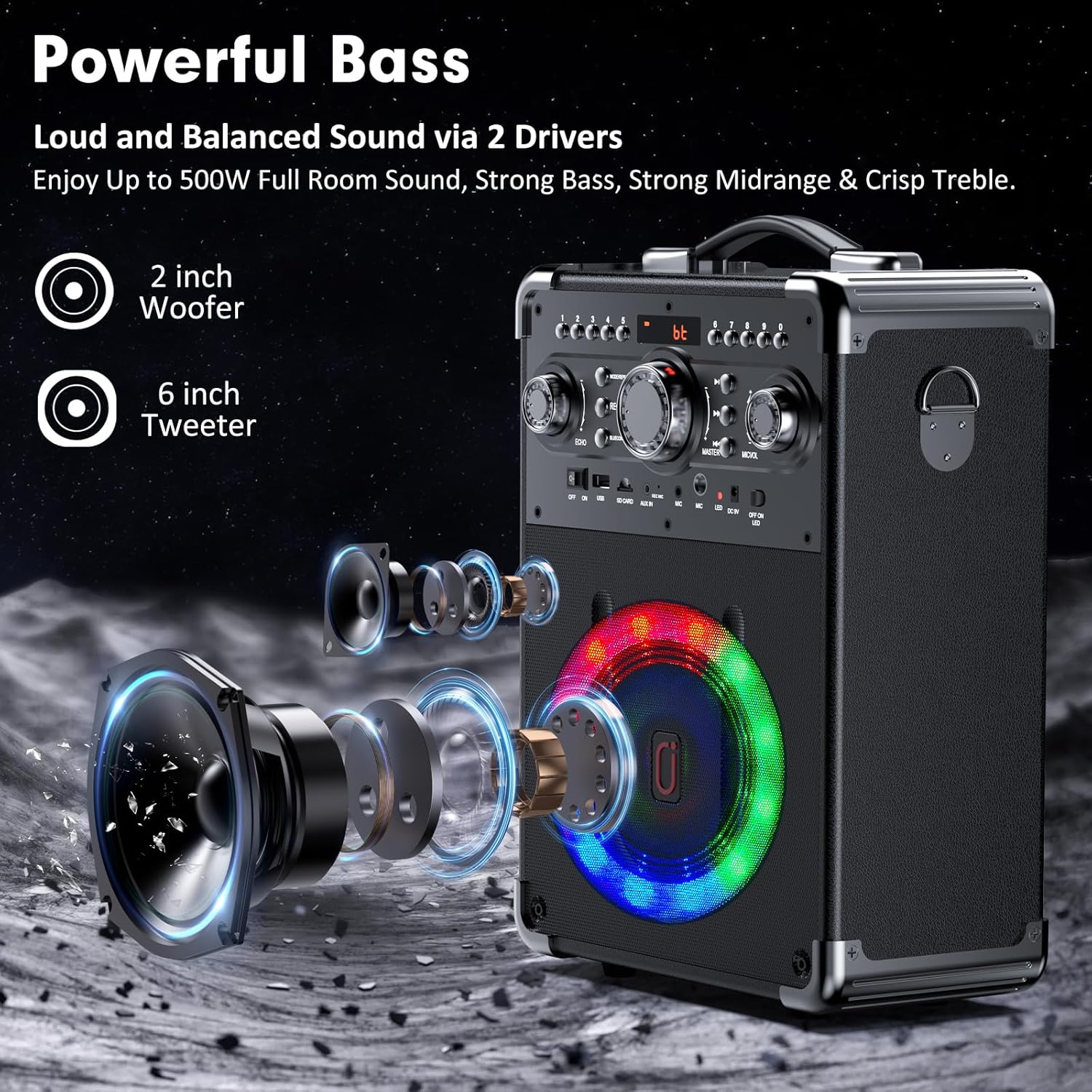 Máquina de karaoke S8-T con 3 micrófonos inalámbricos, máquina de karaoke portátil para fiesta, TWS Wirelss Kareokee PA System Party Speaker con