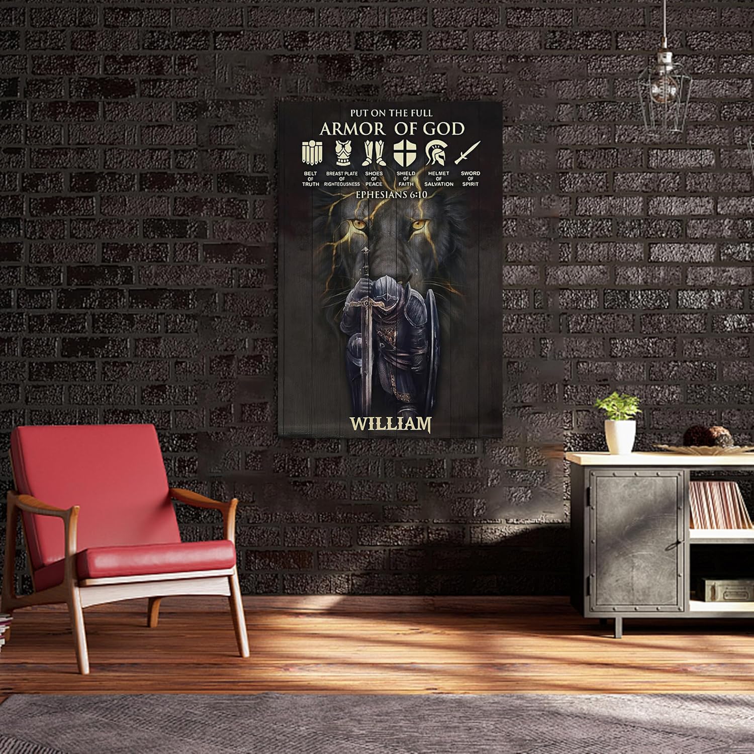 Arte de pared de armadura de Dios, impresiones en lienzo de guerrero, decoración de pared de león de Judá y caballero, póster de arte de pared