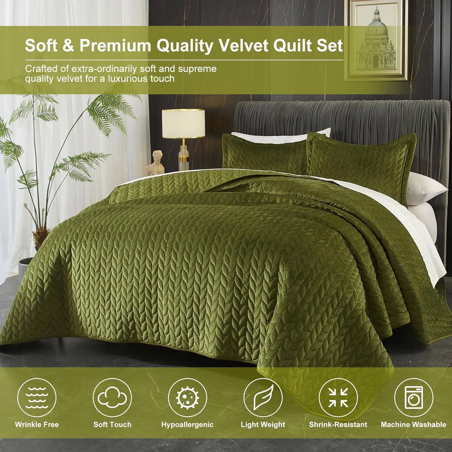Ivellow Edredón de terciopelo tamaño King, colcha ligera verde, colcha reversible suave para todas las estaciones, edredón de terciopelo de lujo de