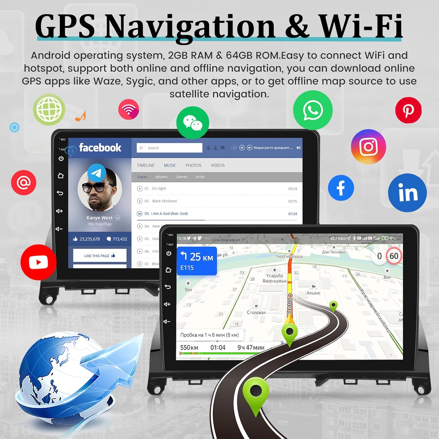 2+64G Estéreo de coche Android para Mercedes Benz Clase C W204 S204 2006-2011 – Apple Carplay inalámbrico y Android Auto – Pantalla táctil Benz