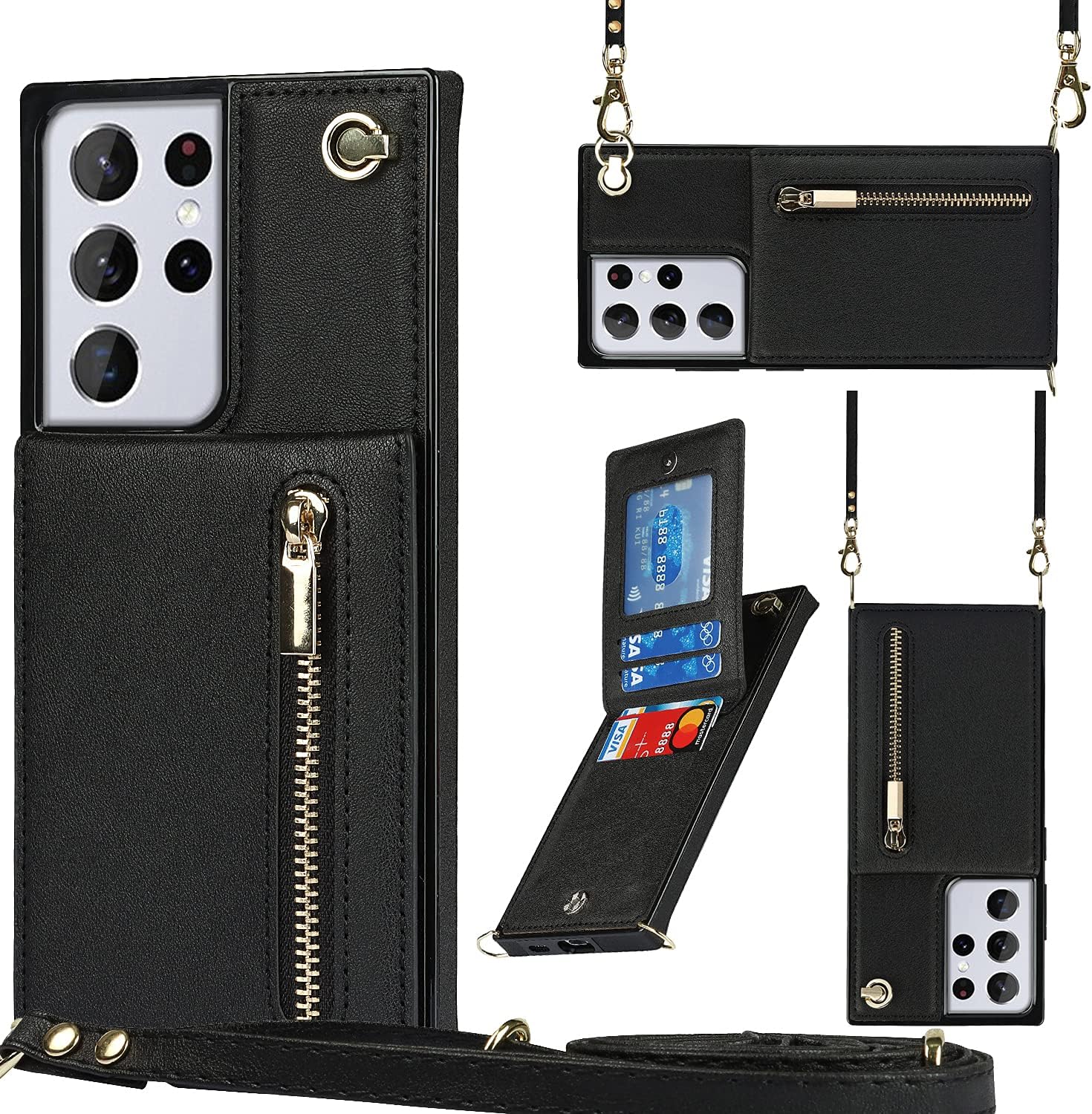 Newgoodcase Funda compatible con Samsung Galaxy S22 Ultra de 6.8 pulgadas, bolso de bolsillo, correa de hombro, elegante funda protectora para