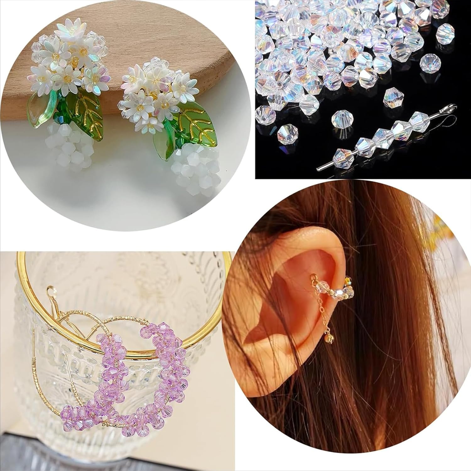 Cuentas de cristal de bicona, cuentas de cristal AB transparentes facetadas, cuentas espaciadoras sueltas a granel para manualidades, pulseras,
