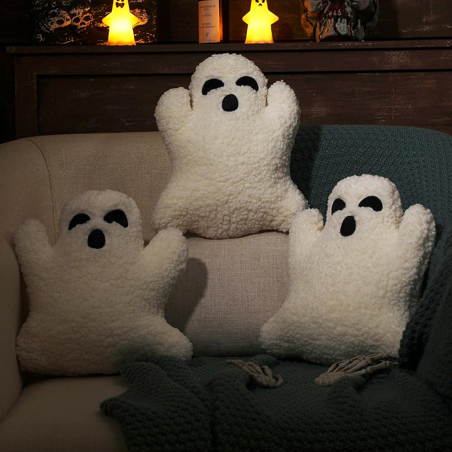 Shappy 3 almohadas de Halloween de fantasma, almohadas de Halloween, almohada de peluche con forma de fantasma, linda almohada suave de fantasma,
