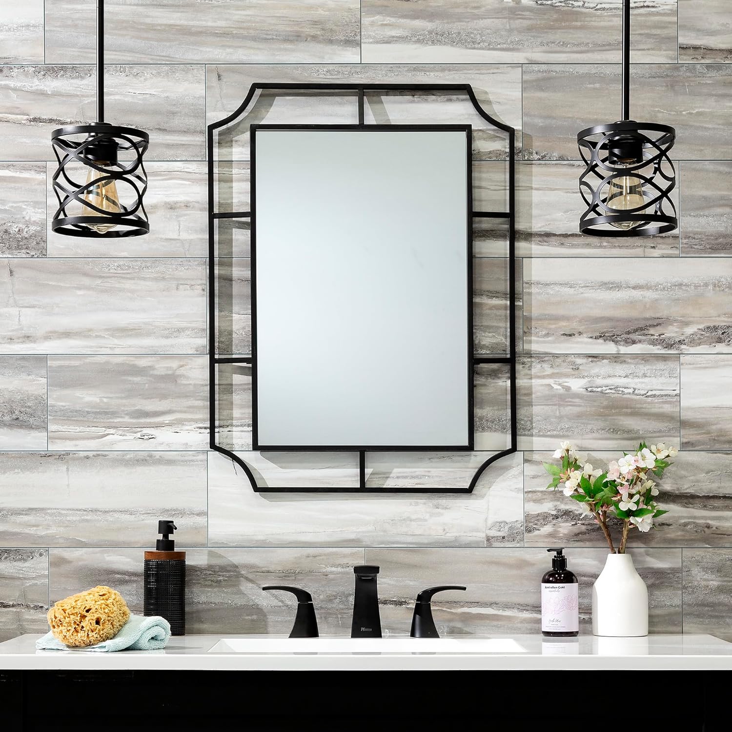 Palisade Azulejos de vinilo entrelazados impermeables para pared, cocina o baño, 22.8 x 7.31 pulgadas, granito del Louvre (paquete de 10)