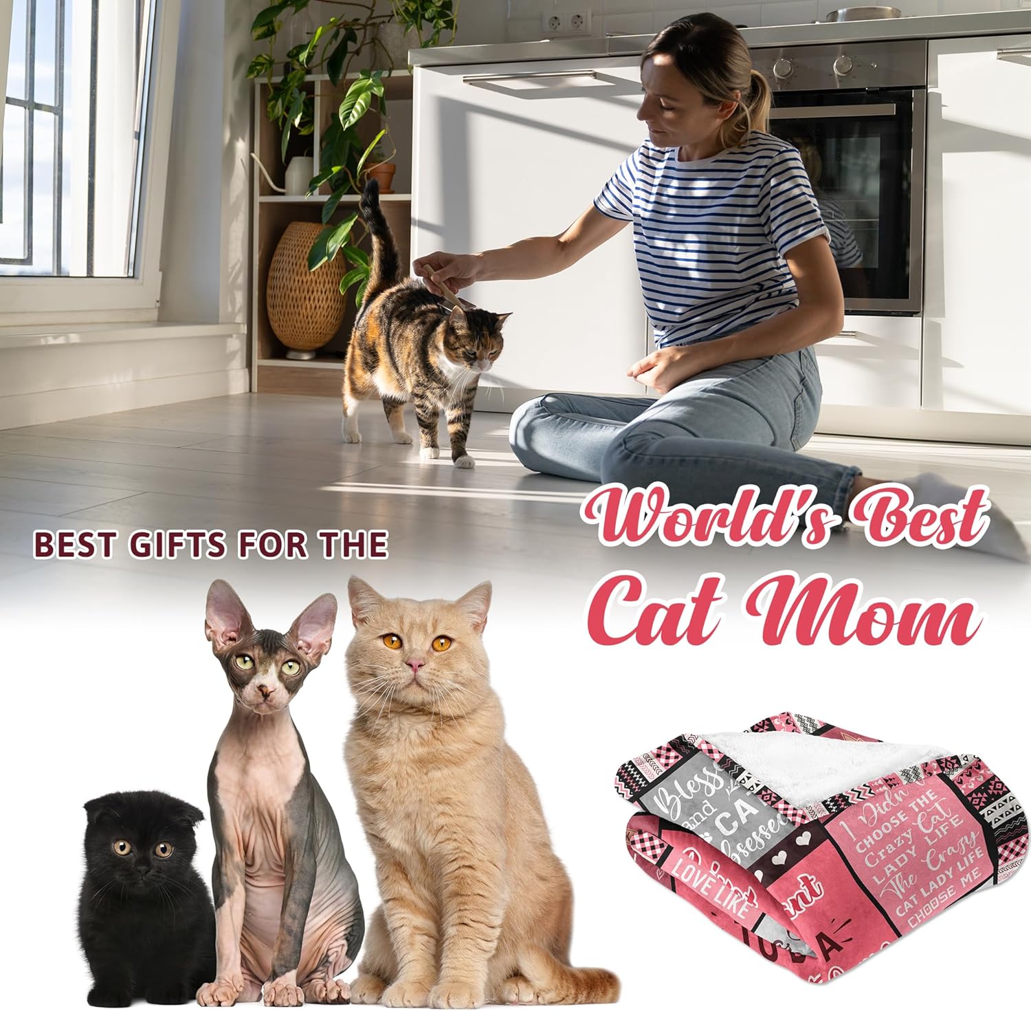 Manta de regalo para mamá de gato de 60 x 50 pulgadas, regalos de mamá de gato para mujeres, amantes de los gatosregalos de dama para mujeres,