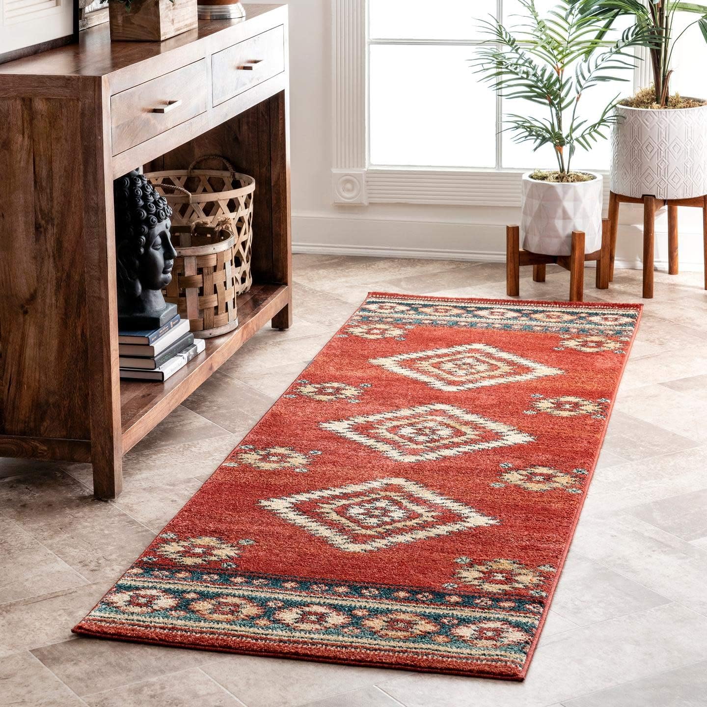 nuLOOM Margene – Alfombra tribal de diamante, 2 pies 6 pulgadas x 6 pies, color rojo