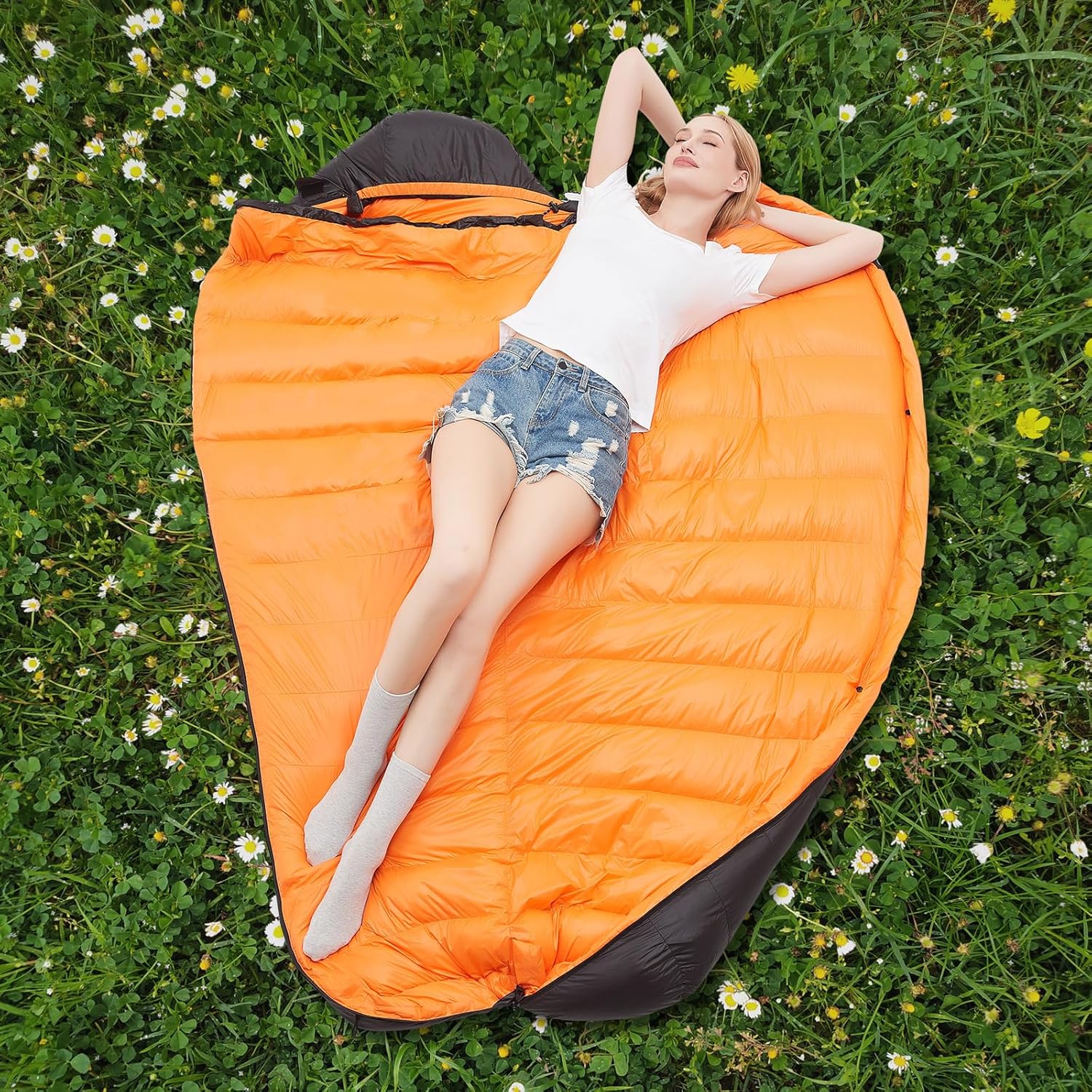 Saco de dormir de plumón de pato de 15F y 10F para adultos, potencia de relleno de 650, ultraligero para 4 estaciones, saco de dormir rectangular