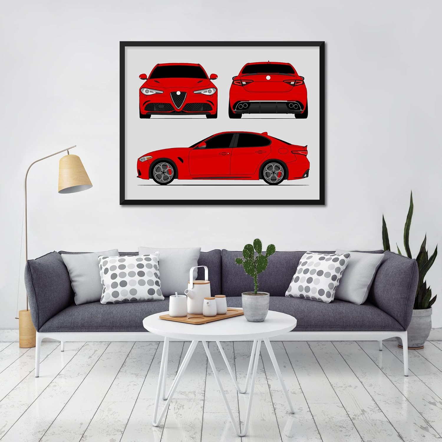 Alfa Romeo Giulia Quadrifoglio 952 (2016-Present) (Front, Rear, Side) (Landscape) Inspired Poster Print Wall Art Decor Handmade (Speciale