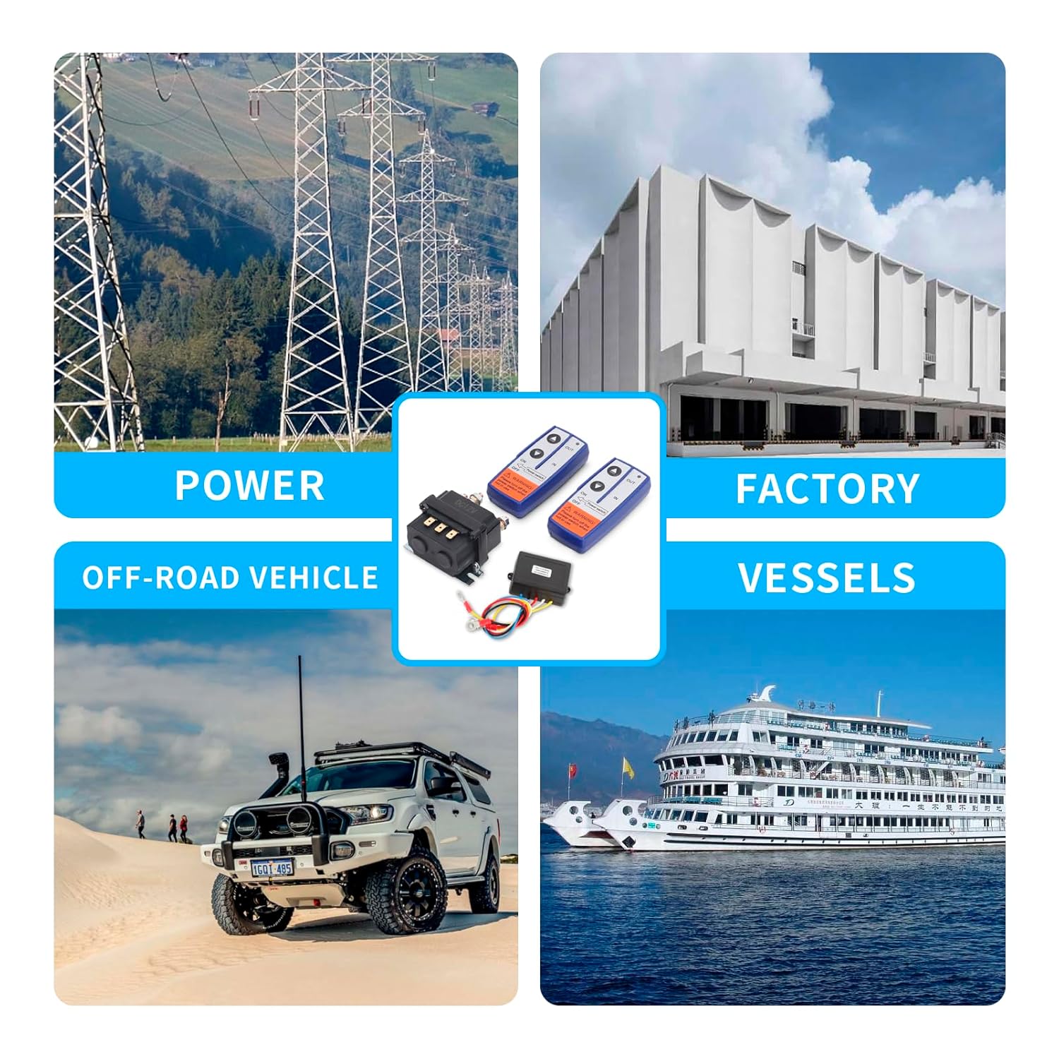 Contactor de relé solenoide de cabrestante de 12 V 250 A + kit de control remoto de cabrestante inalámbrico, 3000 libras a 5000 libras interruptor