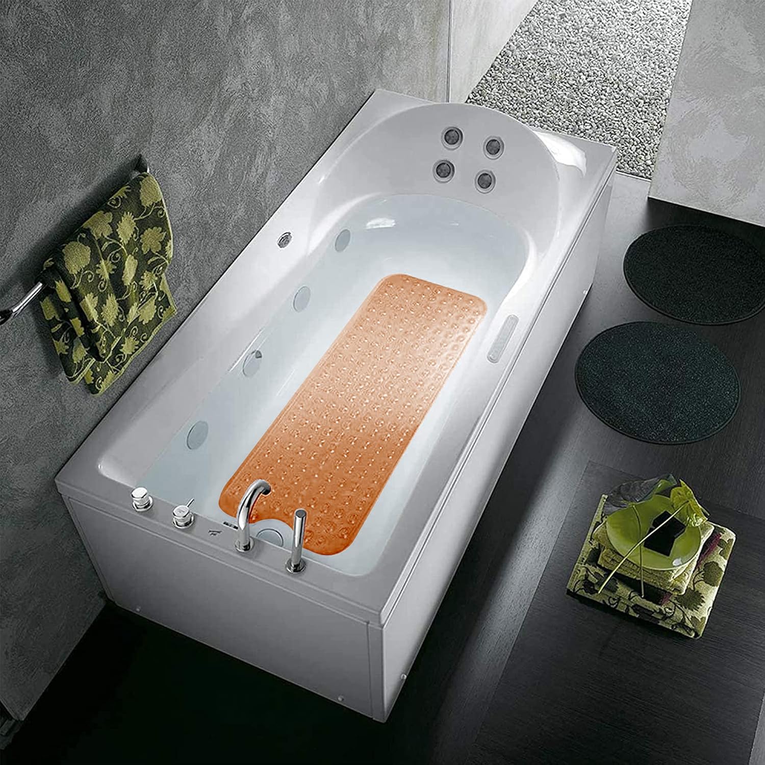 Tapetes para bañera y ducha, tapete de baño antideslizante extra largo (39 x 16 pulgadas), lavable a máquina para baño (marrón transparente)