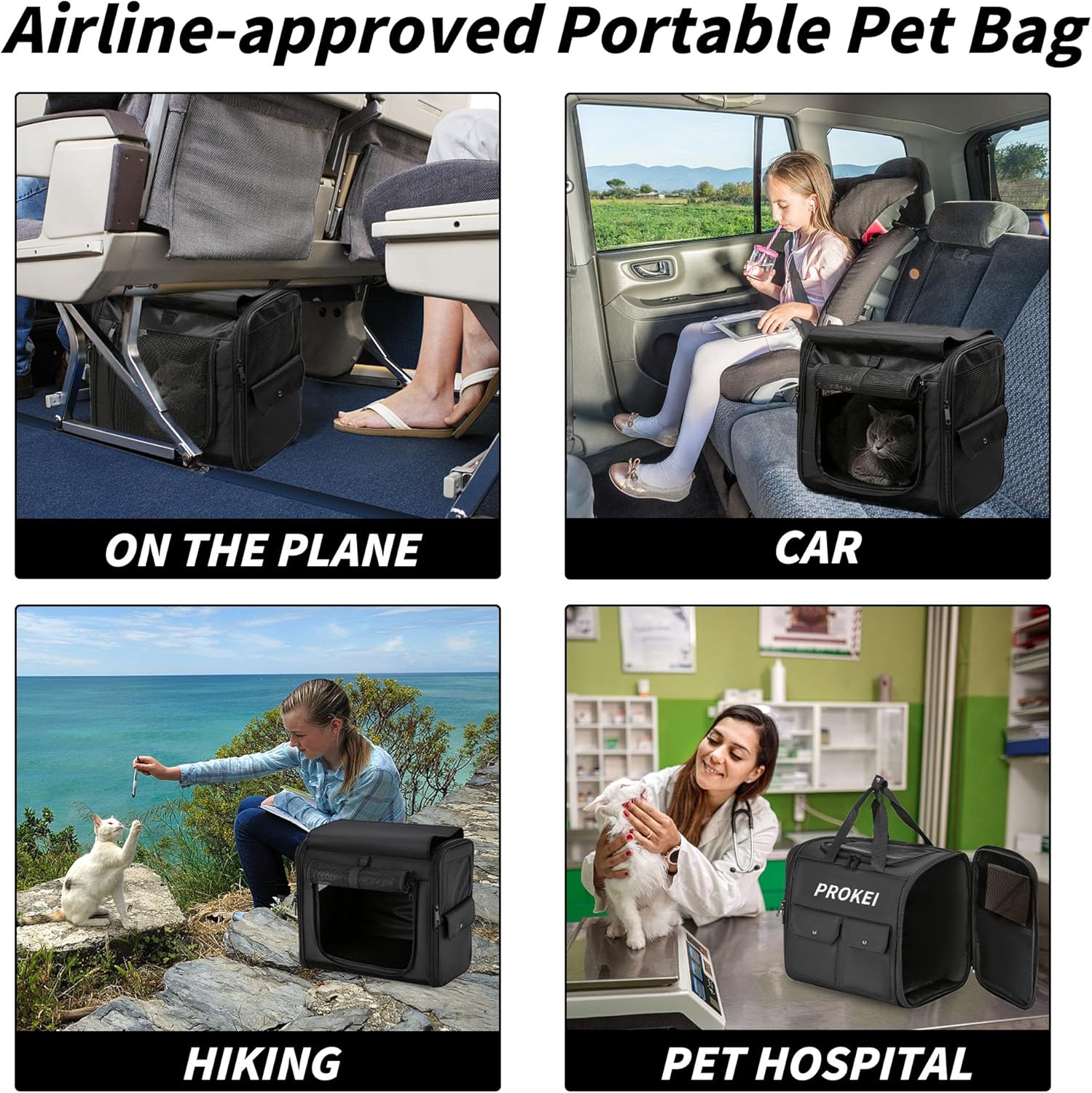 PROKEI Mochila para gatos con paneles de malla, ventilada y cómoda soporte de espalda, perfecta para viajes, senderismo y al aire libre con gatos y