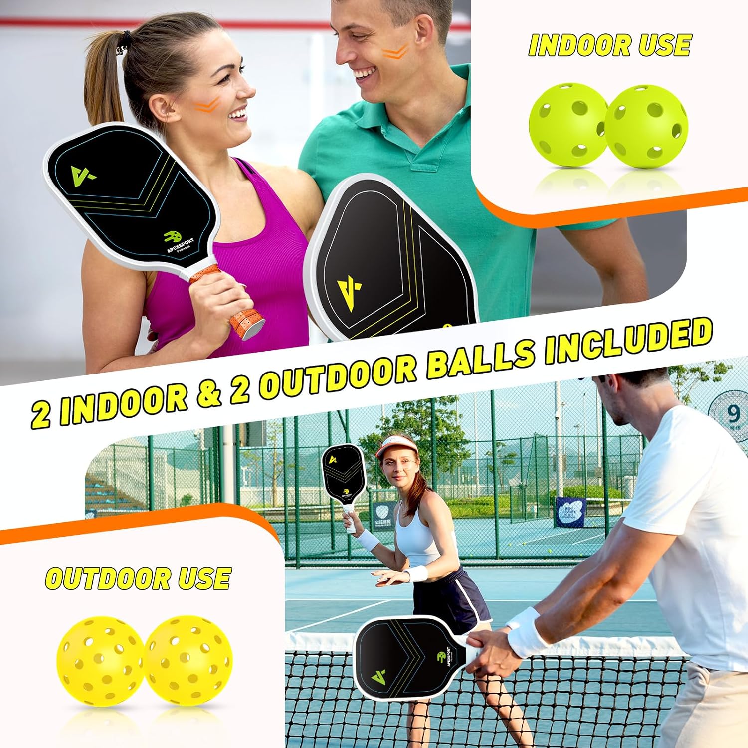 Pickleball Paddles Set of 24, USAPA Approved Lightweight Fiberglass Pickleball Set with 4 Pickleballs, 1 Pickleball Sling Bag, 2 Cooling Towels,