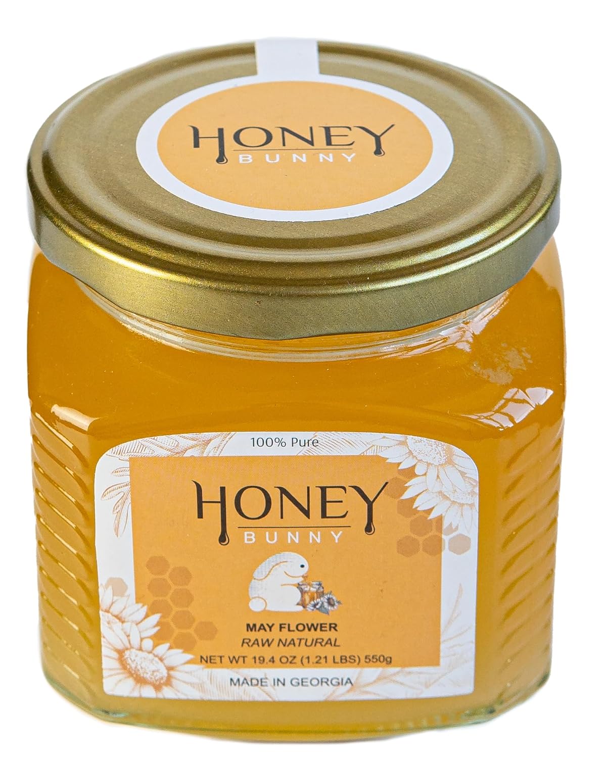 Honey Bunny May Flower Raw Natural, buena fuente de antioxidantes, edulcorante alternativo, producto de Georgia, 19.4 onzas, paquete de 2