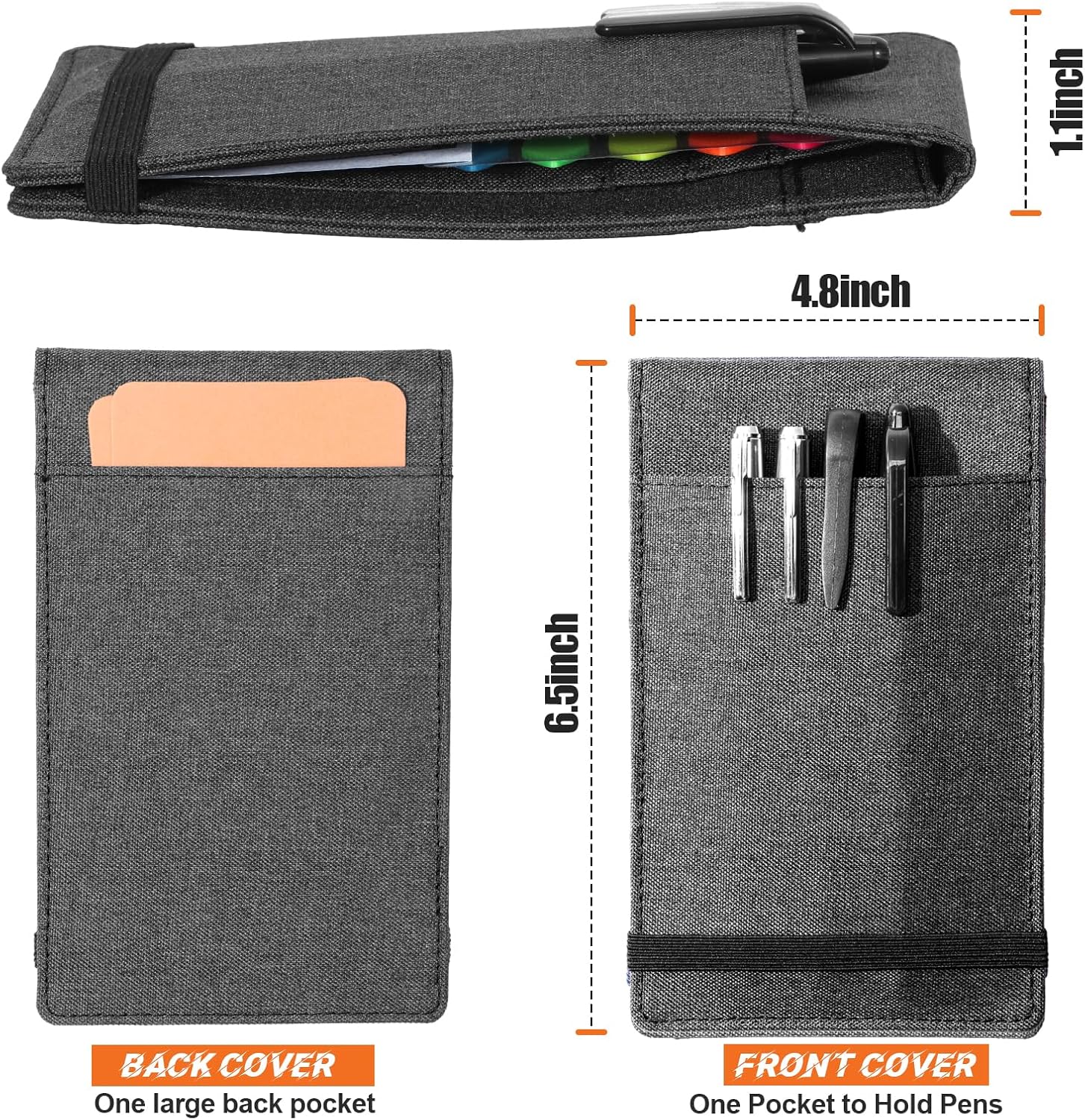 Funda para cuaderno Rocketbook de tamaño mini compatible con notas de campo superior en espiral de 3.5 x 5.5 pulgadas, tela impermeable, organizador