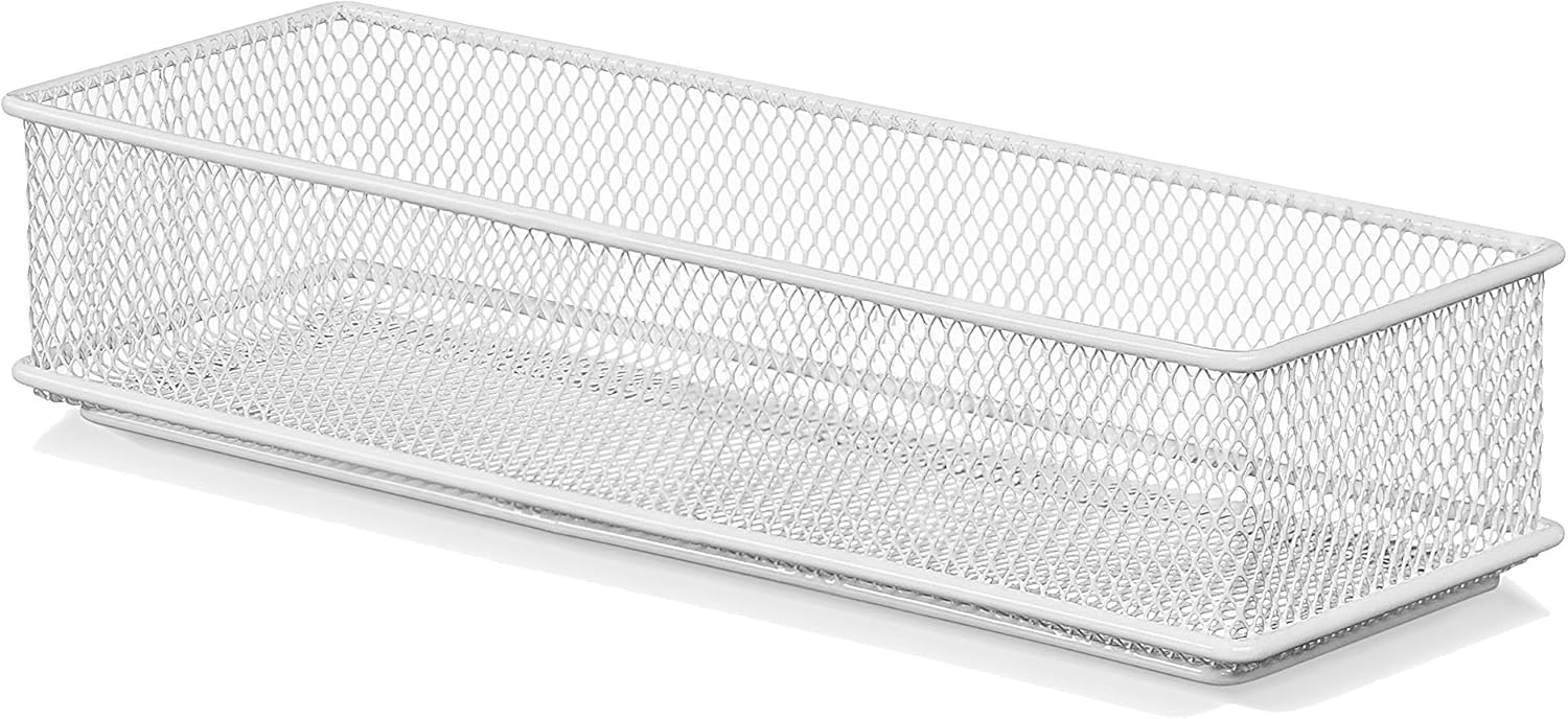 YBM HOME Organizador de cajones de malla blanca para cajones y estantes, soporte para suministros escolares, cesta organizadora de escritorio de