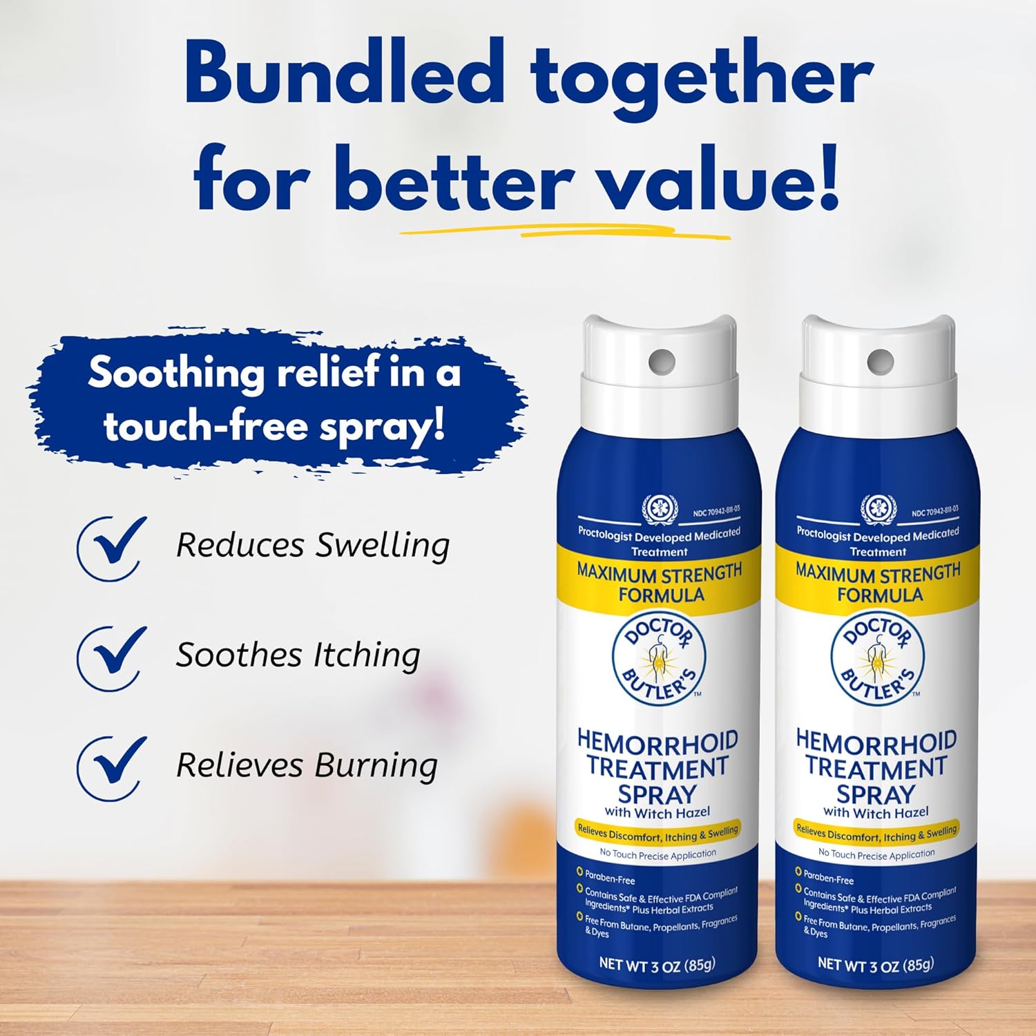Doctor Butler’s Spray para hemorroides – Tratamiento de hemorroides y solución de limpieza con hamamelis y aloe vera para ayudar con molestias,
