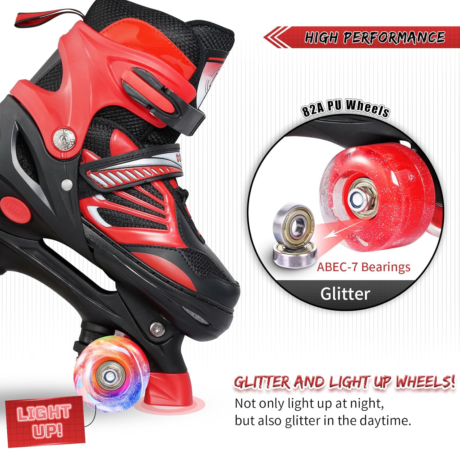 Truwheelz – Patines de ruedas arcoíris para niñas de 6 a 12 y 3 a 5 años  Patines ajustables con luz para niños