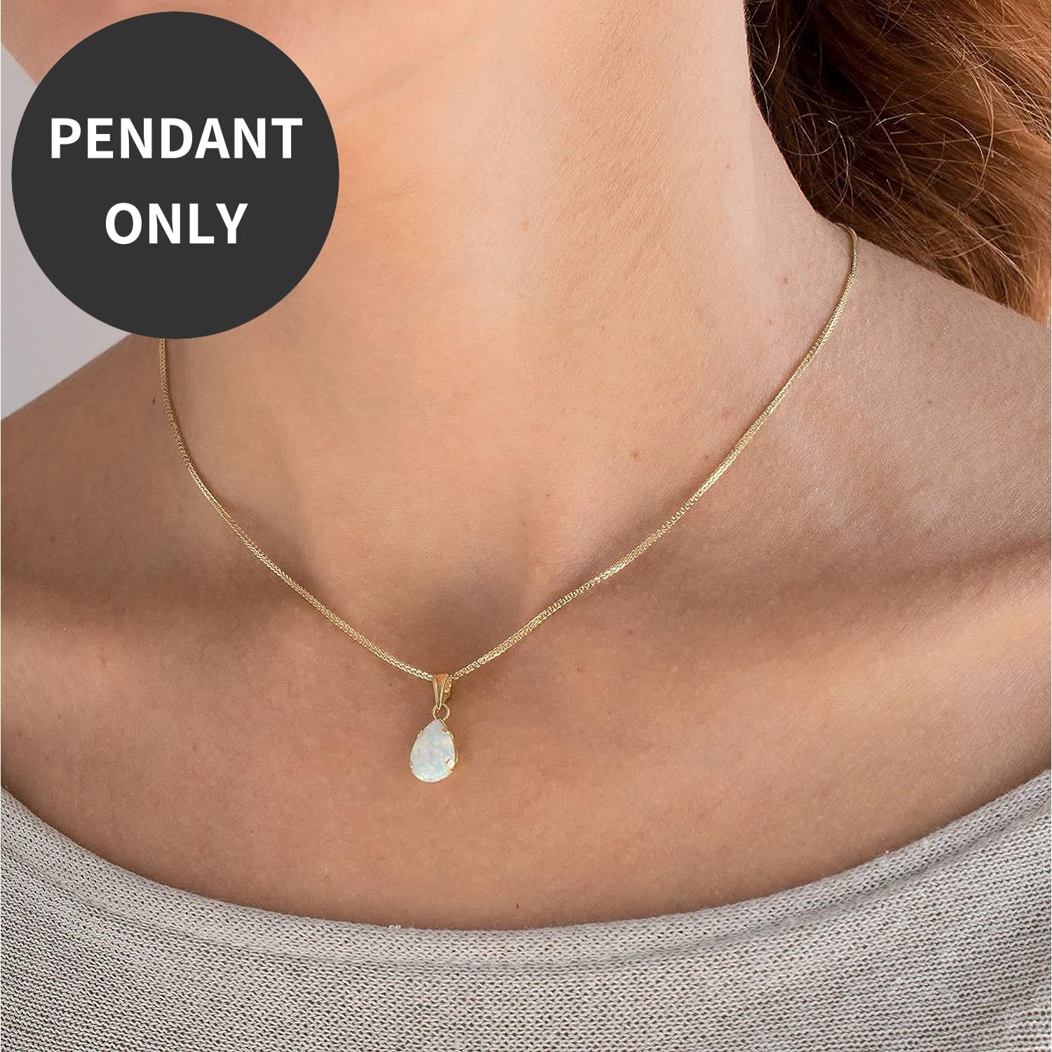 14K Gold White Opal Pendant – Dainty Pear-Shape Teardrop Pendant, 7x10mm 14K Solid Yellow Gold Pendant, October Birthstone Opal Gemstone – Handmade