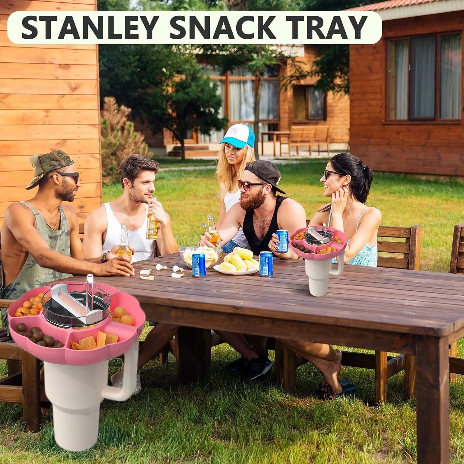 Stanley – Bandeja de aperitivos para vaso Stanley de 40 onzas con asa, accesorios de taza Stanley para Stanley Dupe de 40 onzas, soporte de anillo