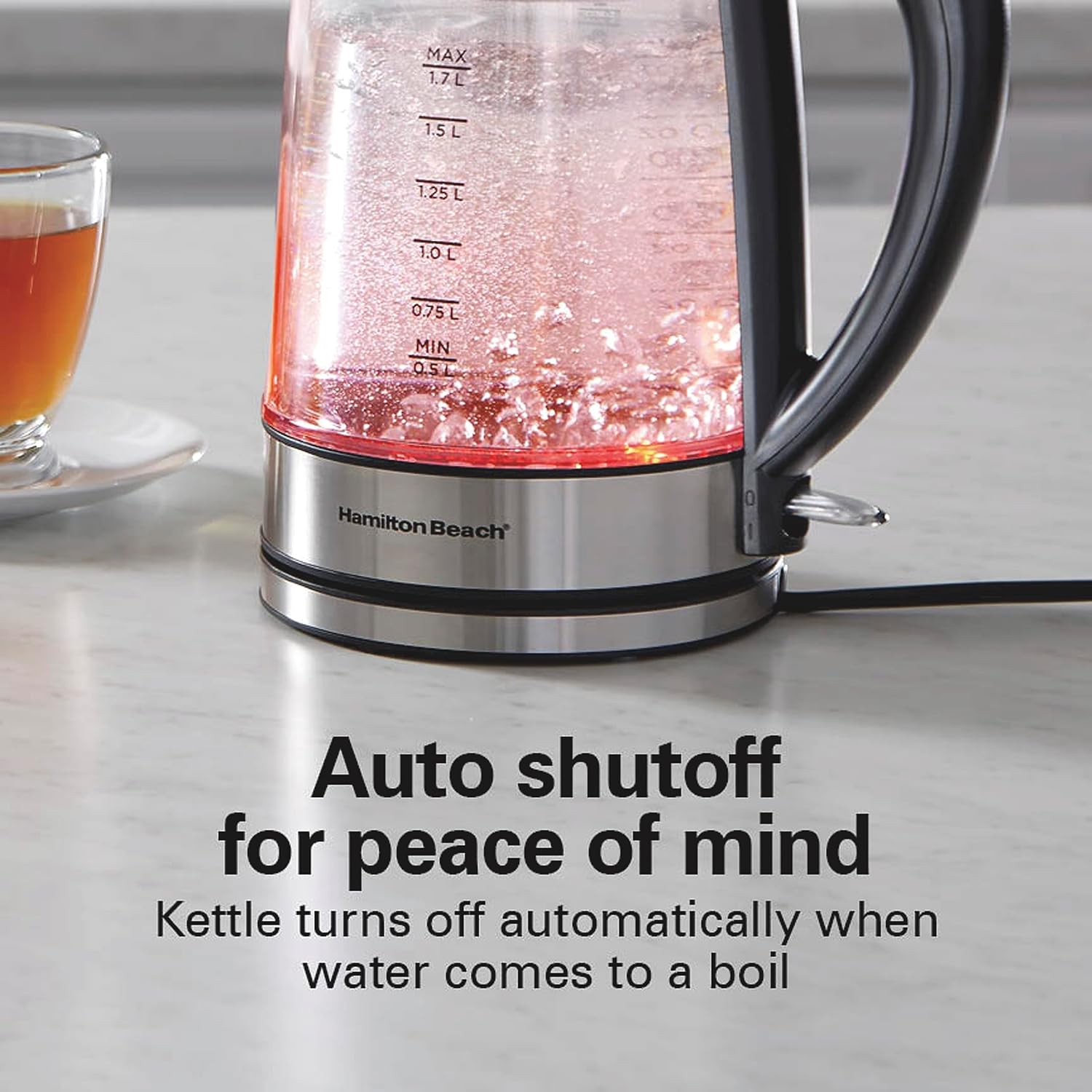 Hamilton Beach Hervidor de té eléctrico de doble pared de 1.7L, caldera de agua y calentador, filtro de malla integrado, apagado automático y