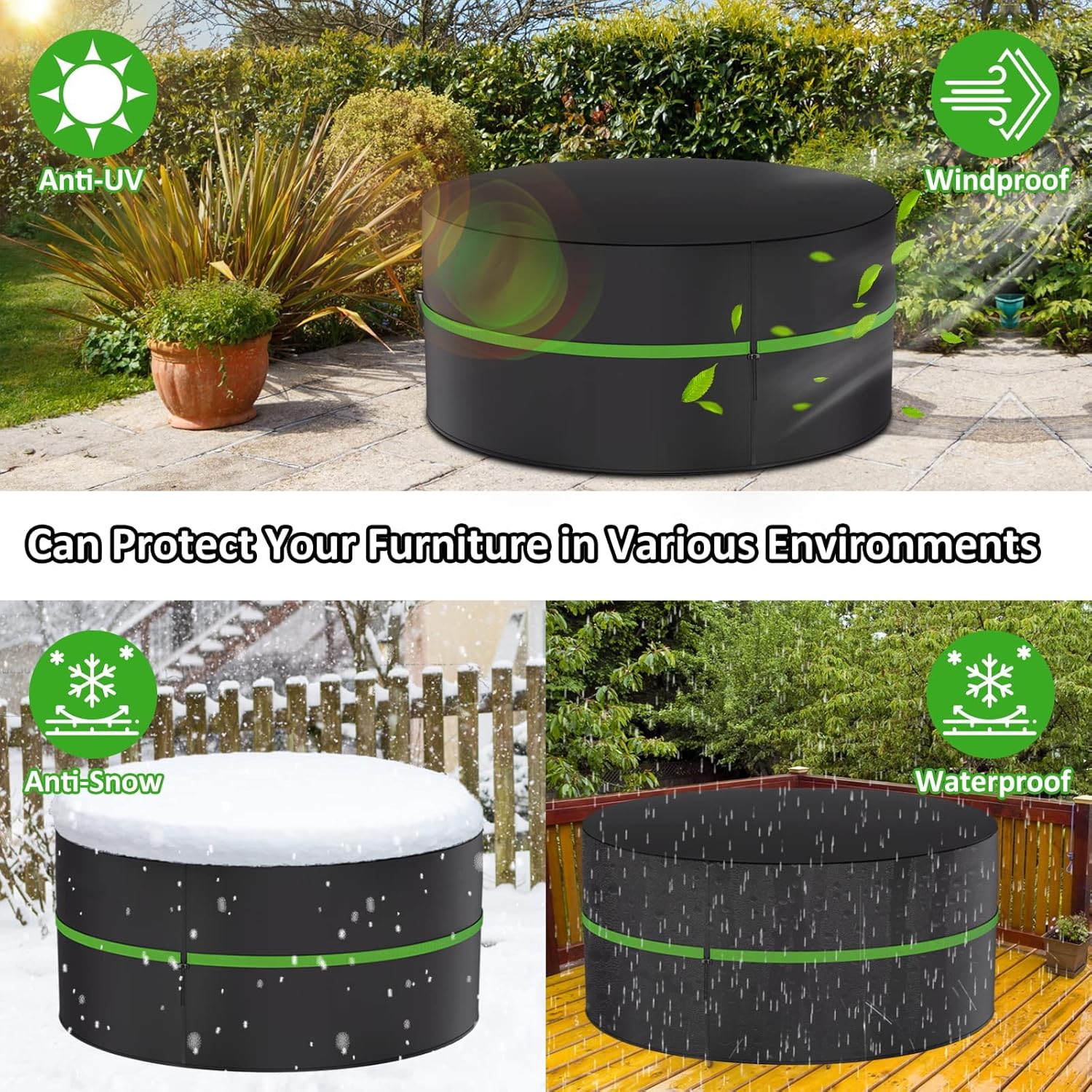 Wanocean Fundas redondas para muebles de patio, 100% impermeables, antidecoloración, juego de sillas de mesa para exteriores, fundas redondas para