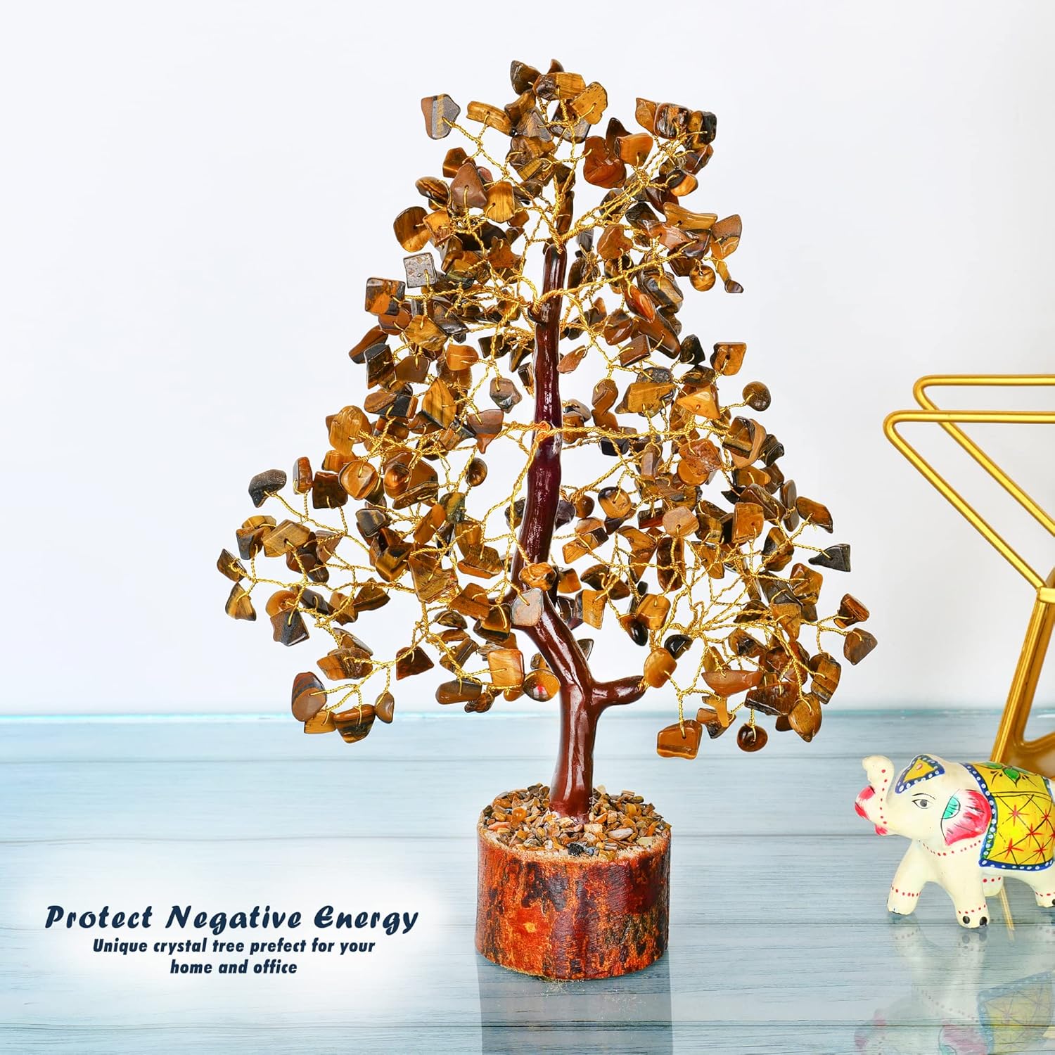 YATHABI Cristal de ojo de tigre  Árbol de gemas  Árbol bonsái de piedra  Árbol de dinero de buena suerte  Piedra de chakras  Árbol espiritual  Árbol
