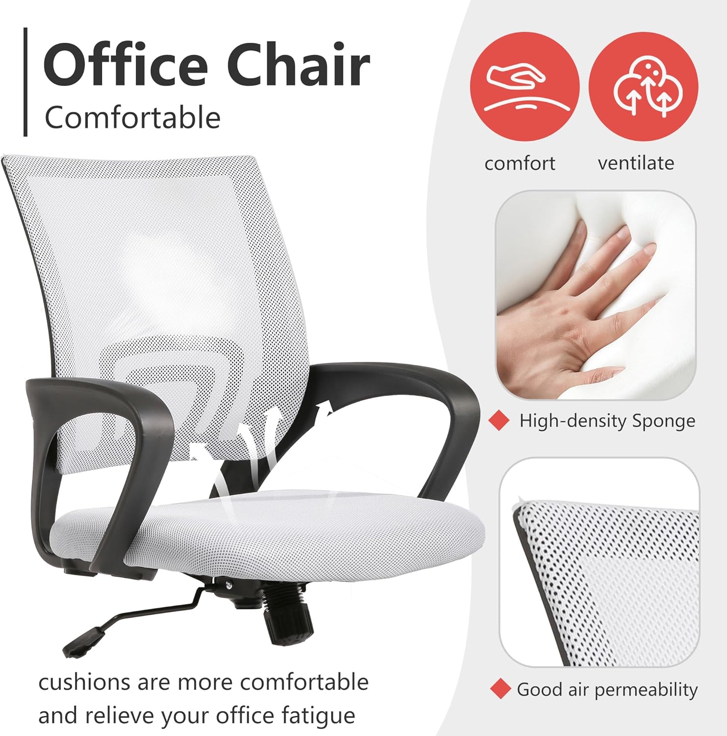 PayLessHere Silla de oficina, silla de computadora, ergonómica, silla de escritorio barata, ajustable, cómoda, con respaldo medio, silla giratoria