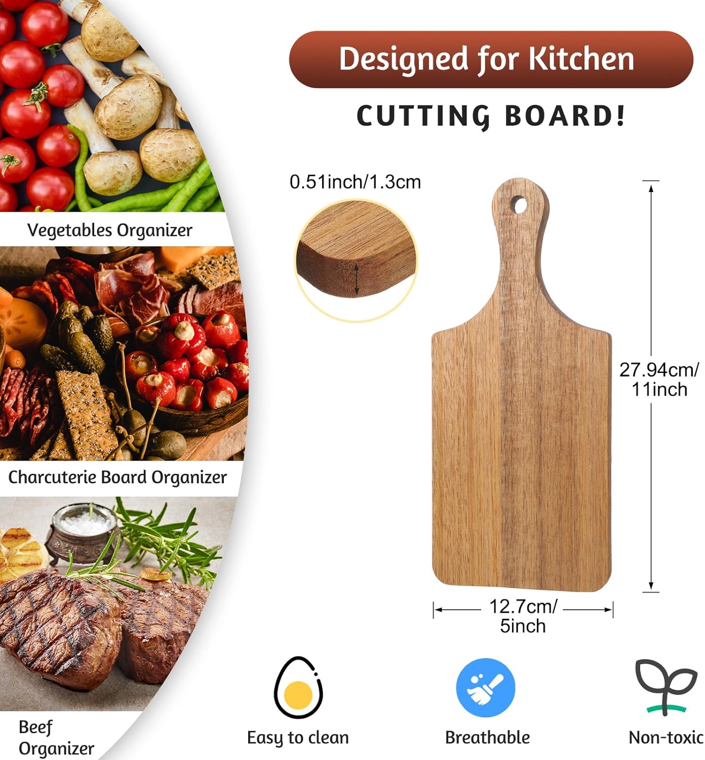 12 tablas de cortar a granel de madera de bambú, madera de acacia, nogal con mango grabado láser, tabla de servir de cocina, tabla de charcutería