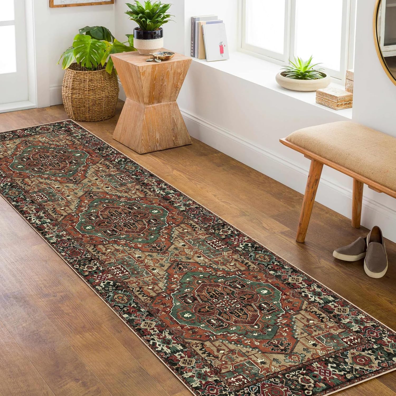 Alfombra lavable para pasillo de 2 pies 6 x 8 pies, alfombra de pasillo antideslizante con parte trasera de goma, tapetes vintage desgastados para