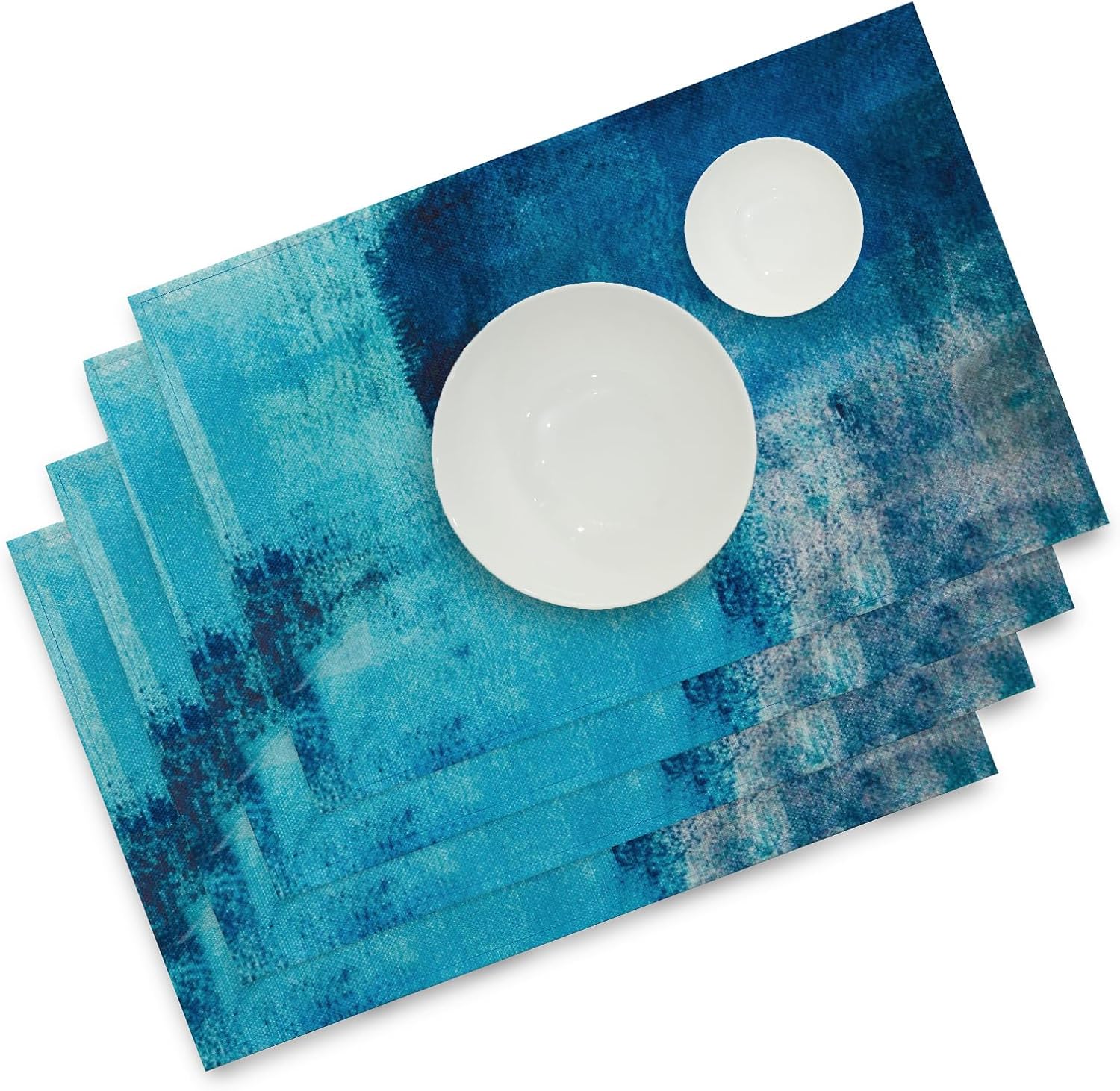 Winotic Juego de 4 manteles individuales color azul turquesa, pintura artística abstracta moderna, lavables, manteles de lino para decoración de