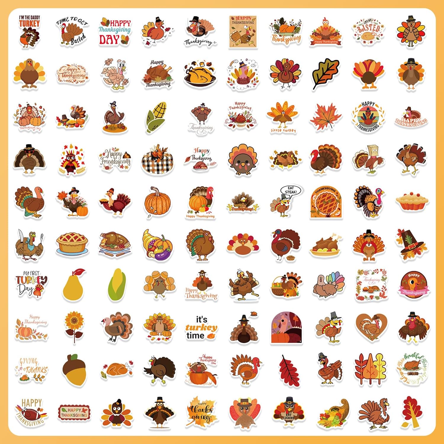 100 calcomanías de otoño de Acción de Gracias, calcomanías de vinilo de hoja de arce y calabaza, lindas calcomanías de Acción de Gracias para
