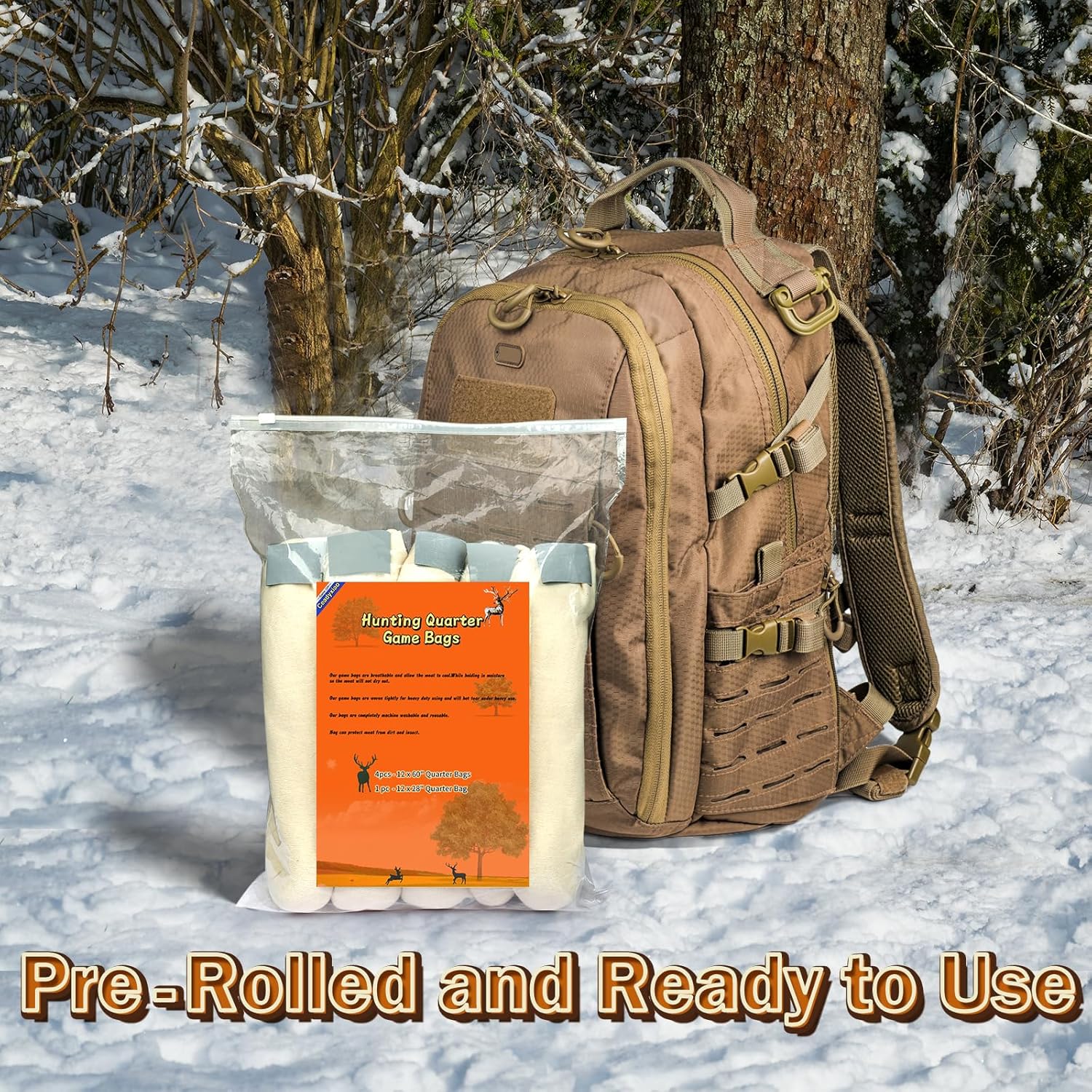 Reusable Elk Game Bags Hunting Meat, 5-Pack Meat Game Bags, Rolled Heavy Duty Quarter Bags, Big Game Bags for Elk, Caribou, Deer
