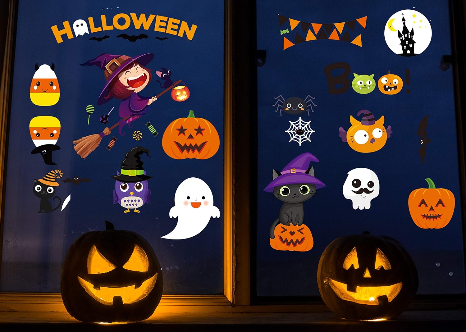 MISS FANTASY Adhesivos para ventana de Halloween, decoración de ventana de Halloween, calcomanías de ventana de Halloween, lindo fantasma de