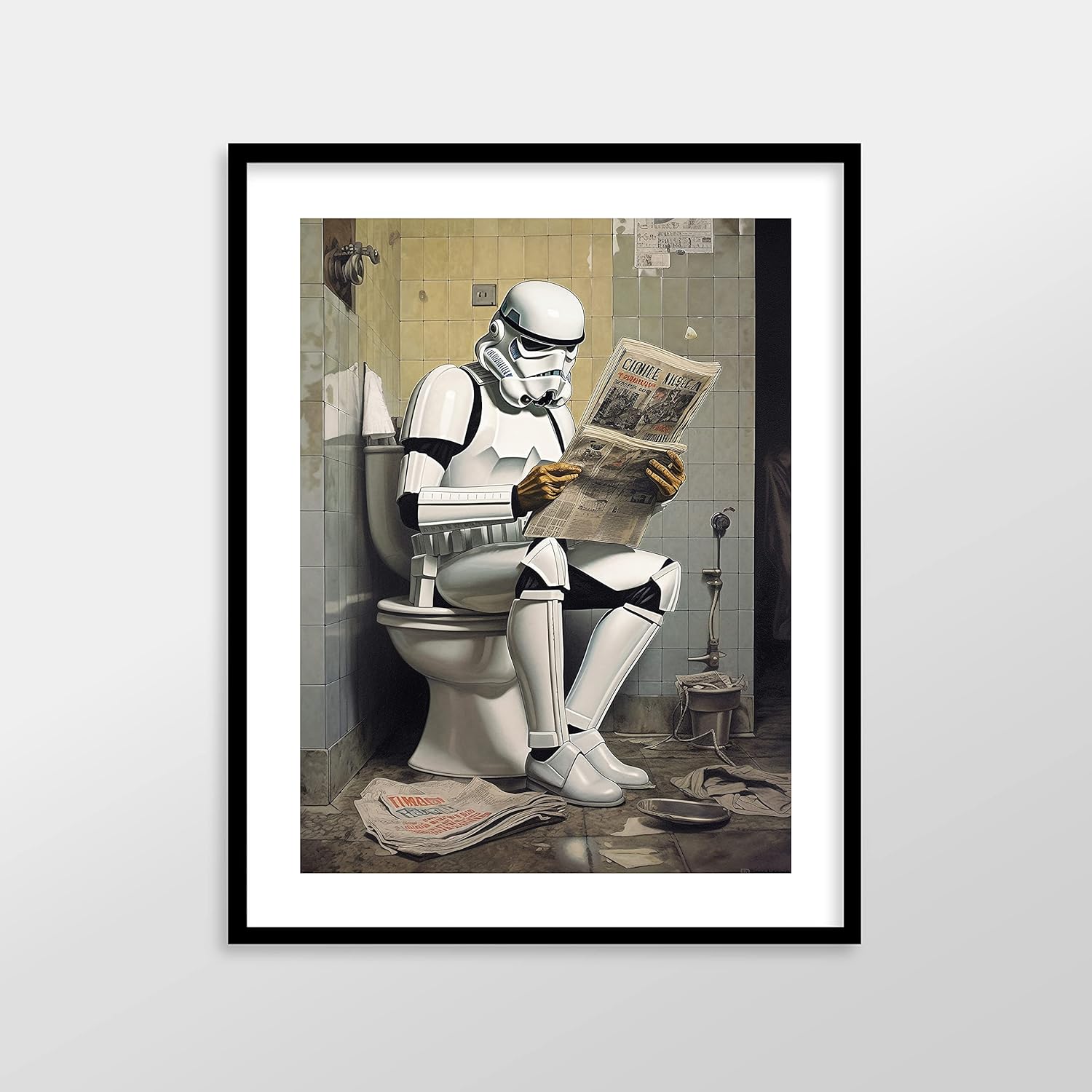 Star Wars Bathroom Décor Art Print – Premium Giclee Fine Art Print – Aesthetic Modern Vintage Painting Style Darth Vader Stormtrooper Yoda Print