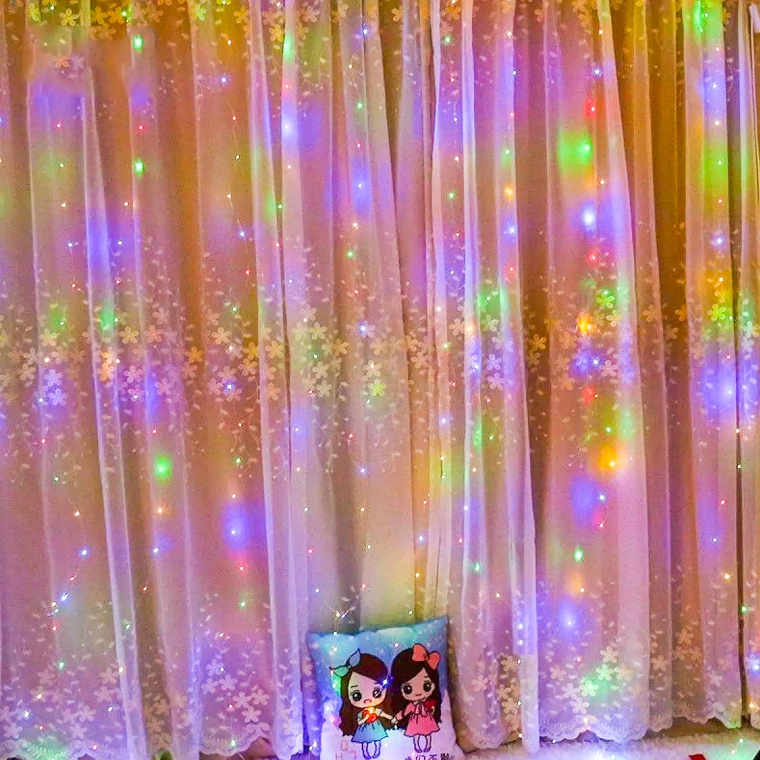 Dazzle Bright Guirnalda de luces para cortina de ventana, 300 LED de 9.8 x 9.8 pies, luces de hadas multicolor con 8 modos de iluminación, luces