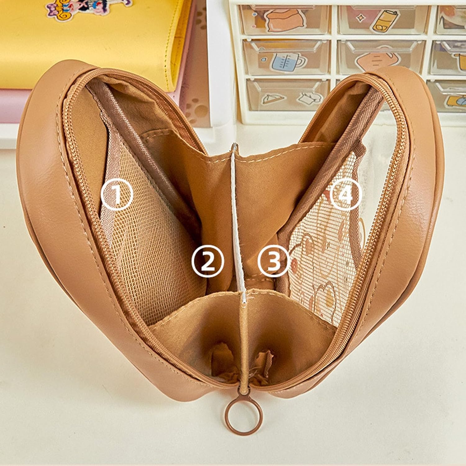 Estuche para lápices kawaii, lindo estuche estético, lindo estuche para lápices, artículos escolares kawaii para adolescentes y niñas (marrón-B)