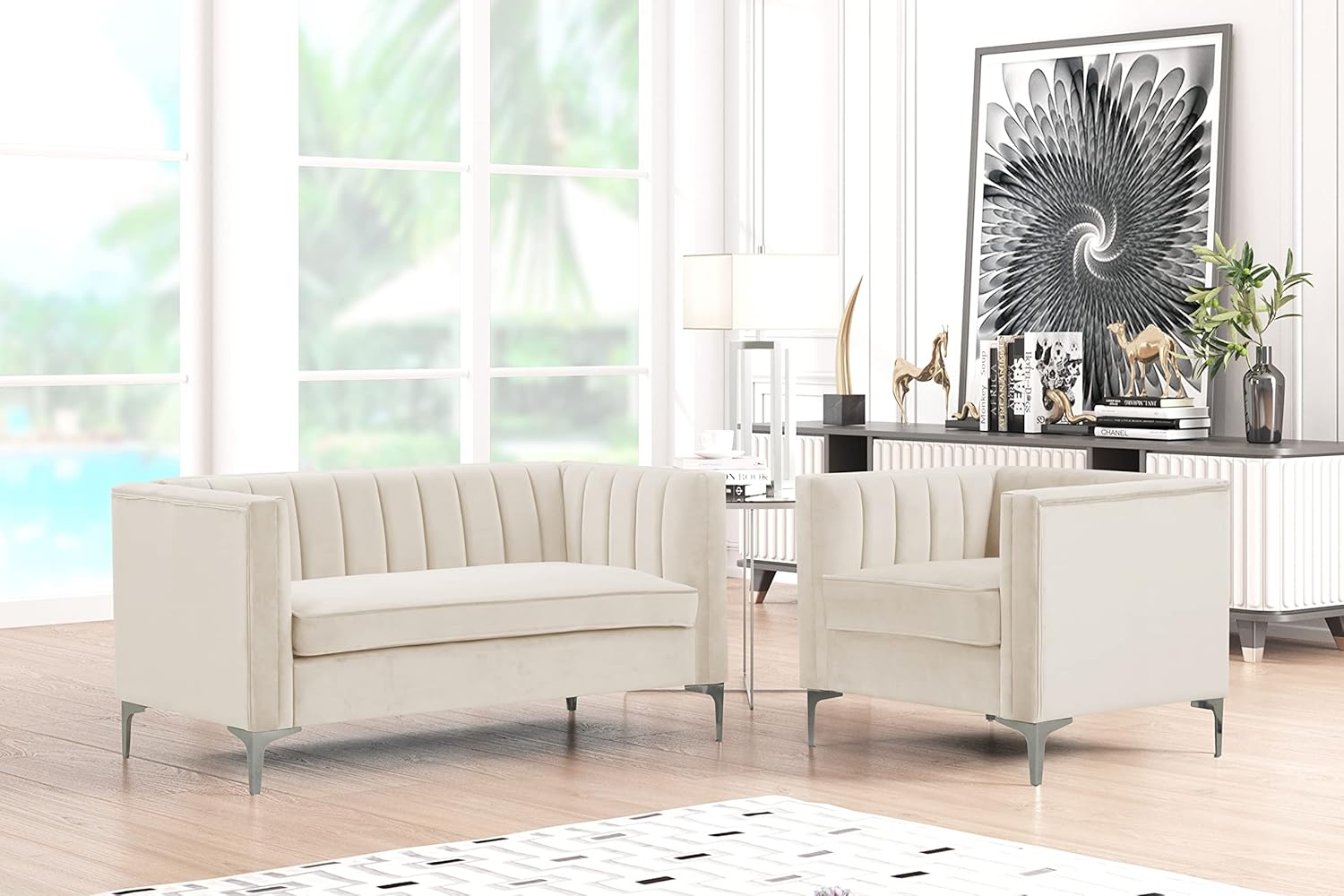 Morden Fort Silla decorativa de terciopelo, sofá biplaza contemporáneo, asiento de cine en casa, brazo tapizado, moderno Chesterfield, sofá para