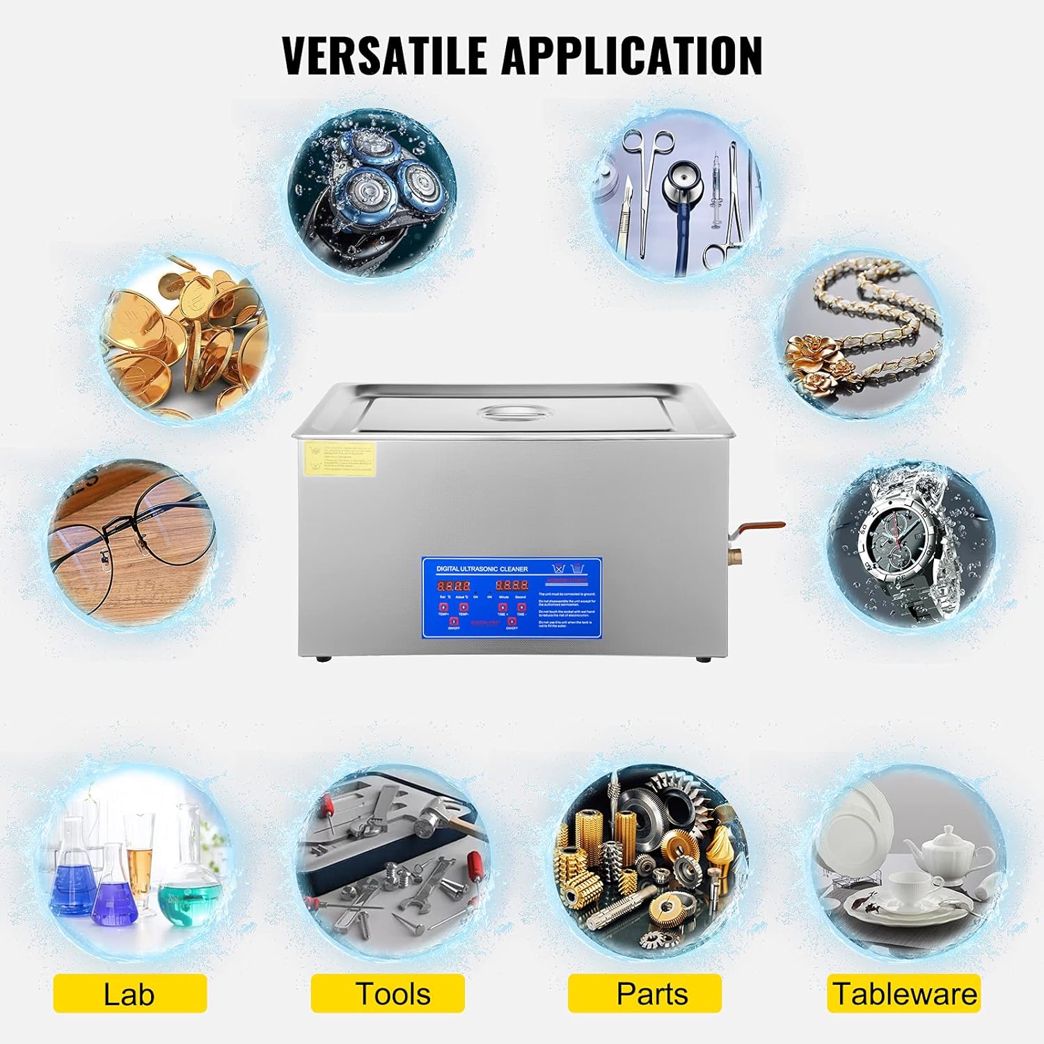 VEVOR Limpiador ultrasónico industrial 30L con temporizador digital y calentador 40kHz limpiador ultrasónico grande profesional total 1200 W para