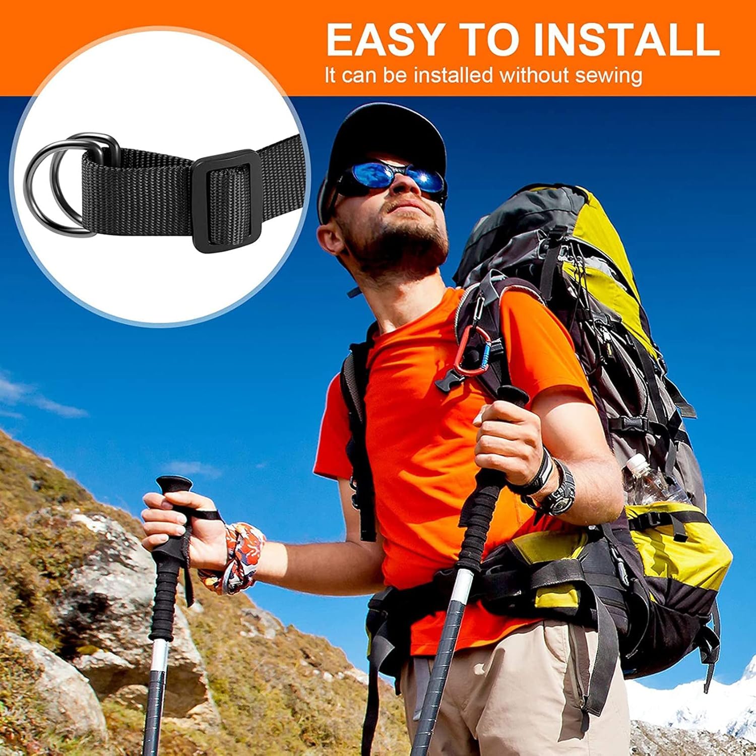 Buckles Strap 1 Inch Nylon Webbing Straps 10 Yards, Quick Side Release Plastic Buckle Dual Adjustable 8 Pack, Tri-Glide Slide Clip 16 PCS, Metal D