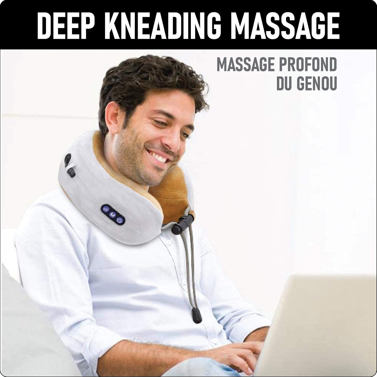TRAKK Masajeador de cuello y almohada de viaje, almohada de cuello en forma de U y masajeador eléctrico para músculos, hombros, dolor cervical y