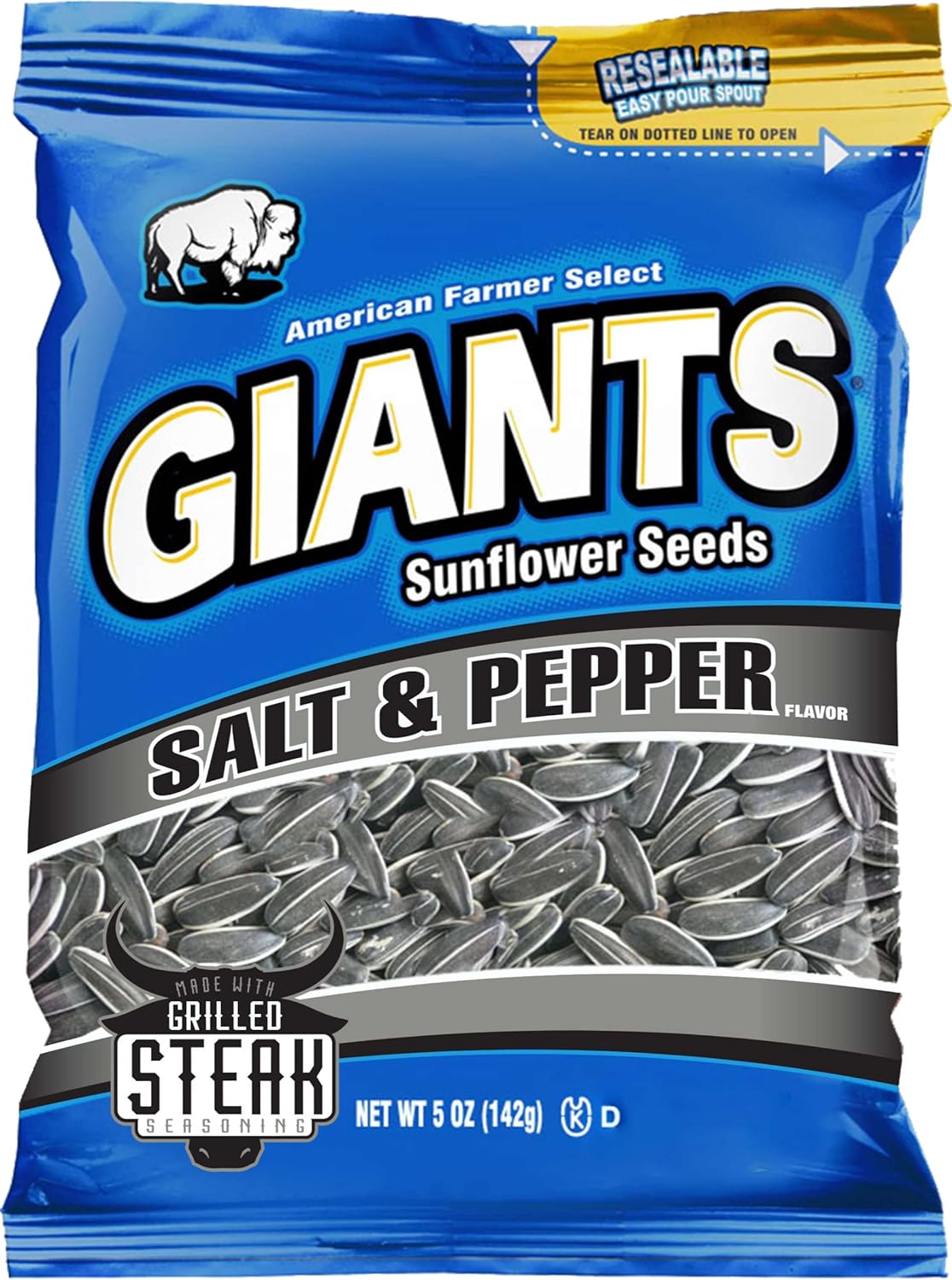 Giants – Semillas de girasol de sal y pimienta, bolsa resellable de 5 onzas (paquete de 3) con clip para bolsa By The Cup