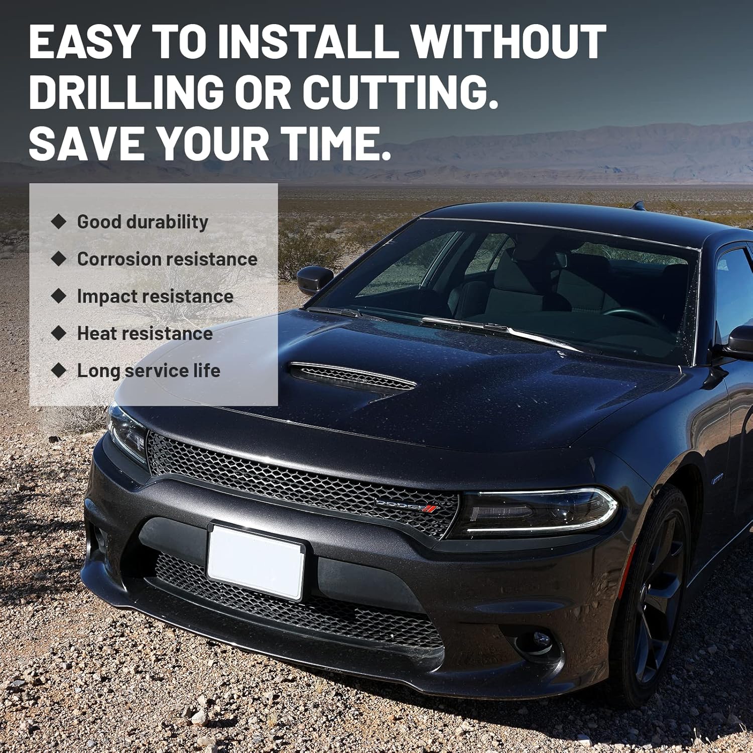 Protector de parachoques delantero compatible con Dodge Charger HellcatSRT 392  Scat PackRT Scat PackGTRT 2015-2021, negro, paquete de 2