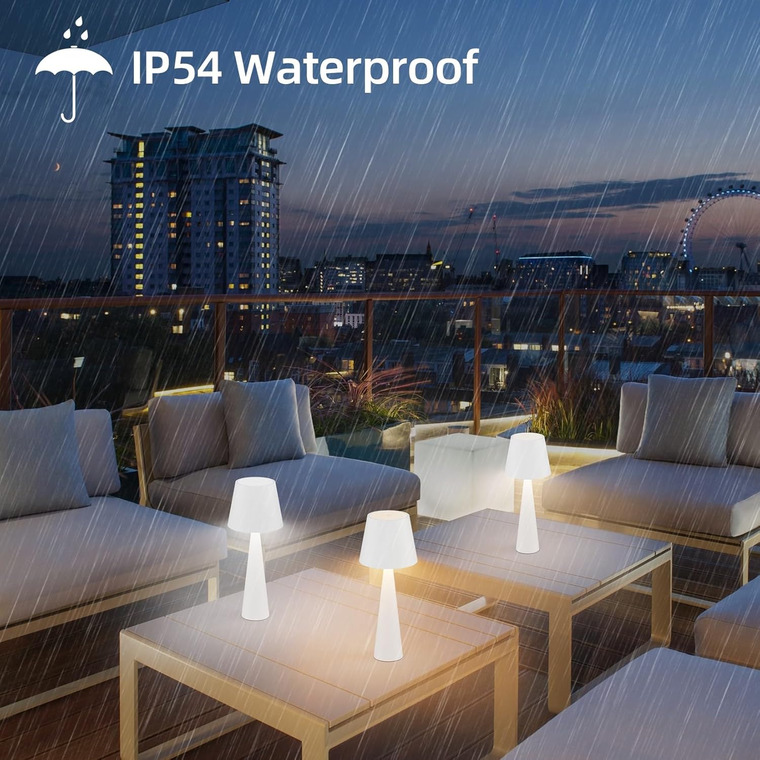 Moderna lámpara de mesa LED inalámbrica con sensor táctil, luz de mesa impermeable IP54 para exteriores, lámparas de mesa LED portátiles blancas,