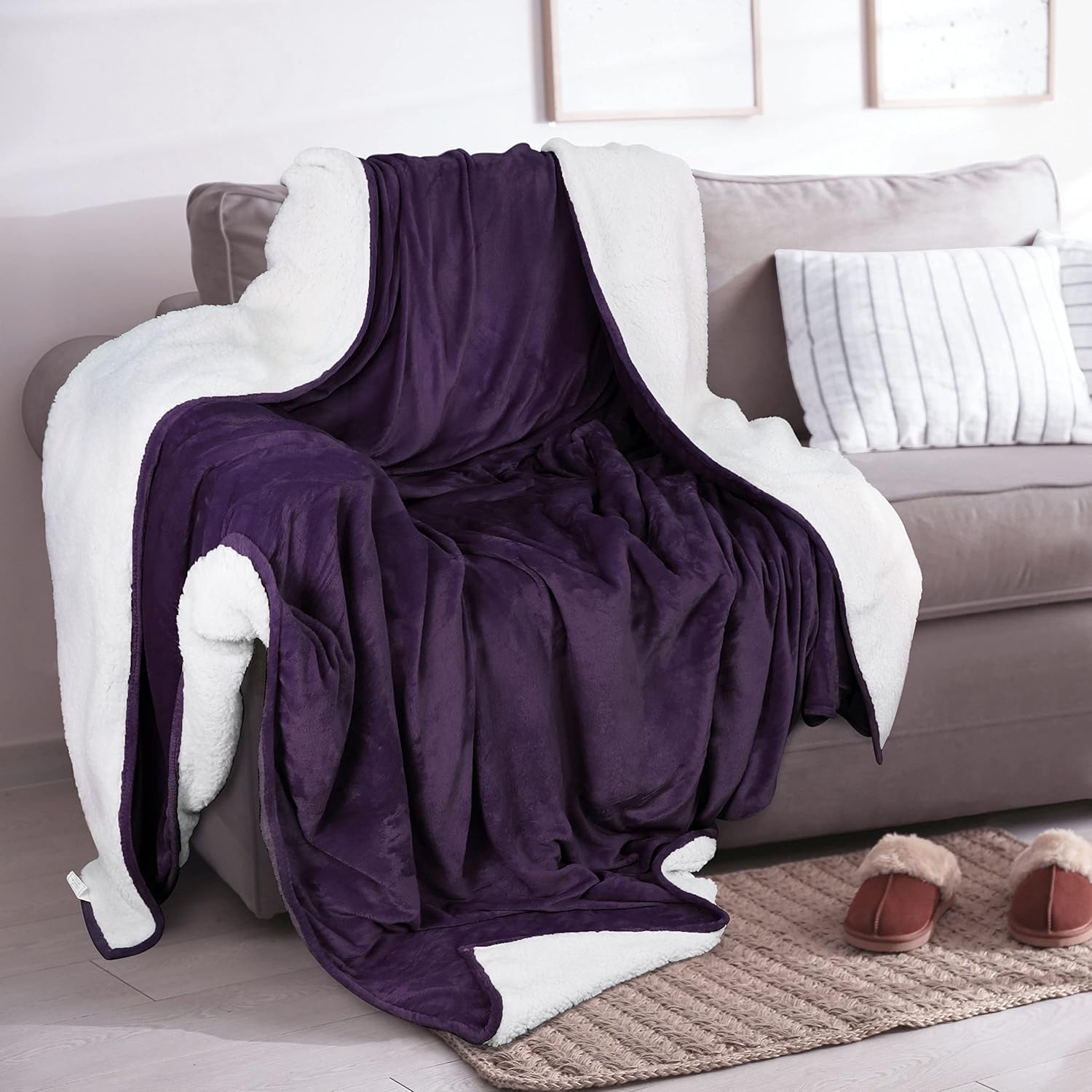 Utopia Bedding Sherpa – Sábana reversible de franela, Lana, Ciruela, gemelo
