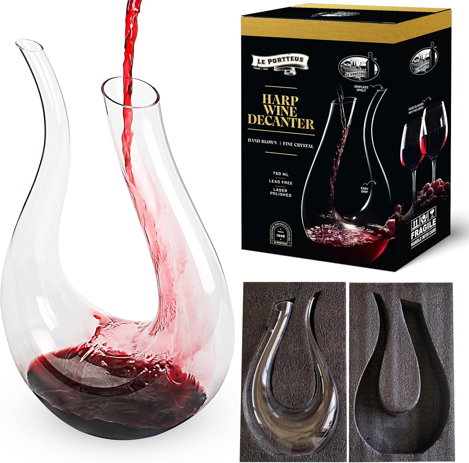 Decantador de vino con diseño de cisne, moderno y único decantador de arpa con boquilla inclinada – Lujoso aireador de vino, decantador de cristal