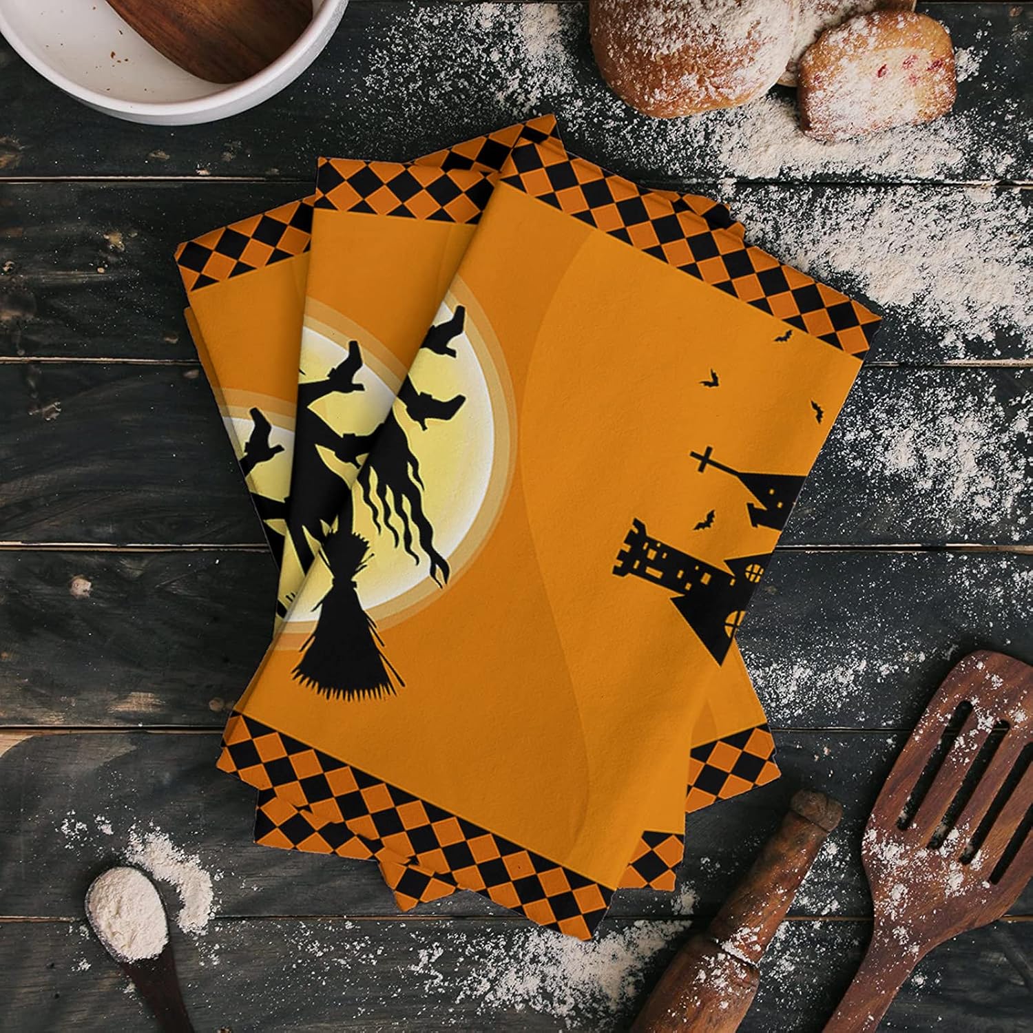 Paquete de 2 toallas de cocina y paños de cocina, gato negro Jack-O’-Lanterns Haunted House Midnight Bats Graves de 18 x 28 pulgadas, toallas de