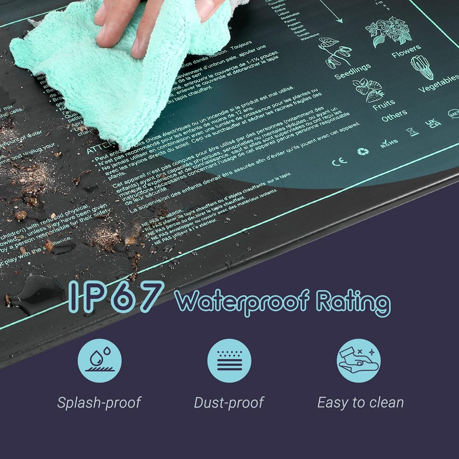 Alfombrilla térmica impermeable duradera de 10 x 20.75 pulgadas, almohadilla térmica hidropónica cálida para germinación de plantas de interior,